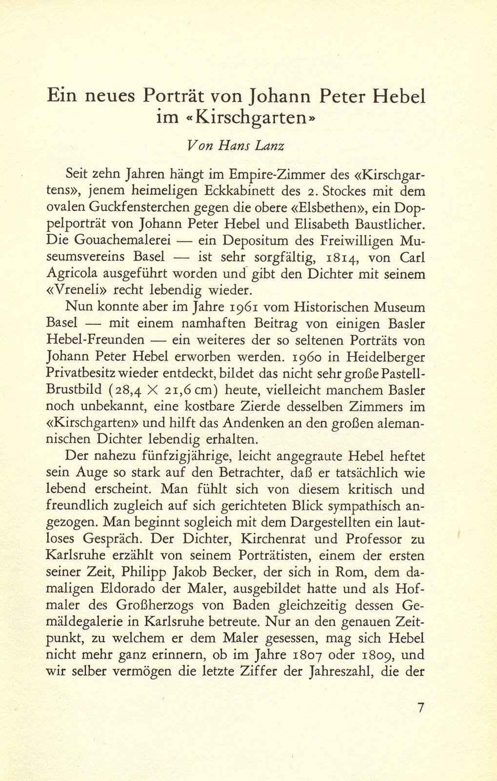 Ein neues Porträt von Johann Peter Hebel im ‹Kirschgarten› – Seite 1