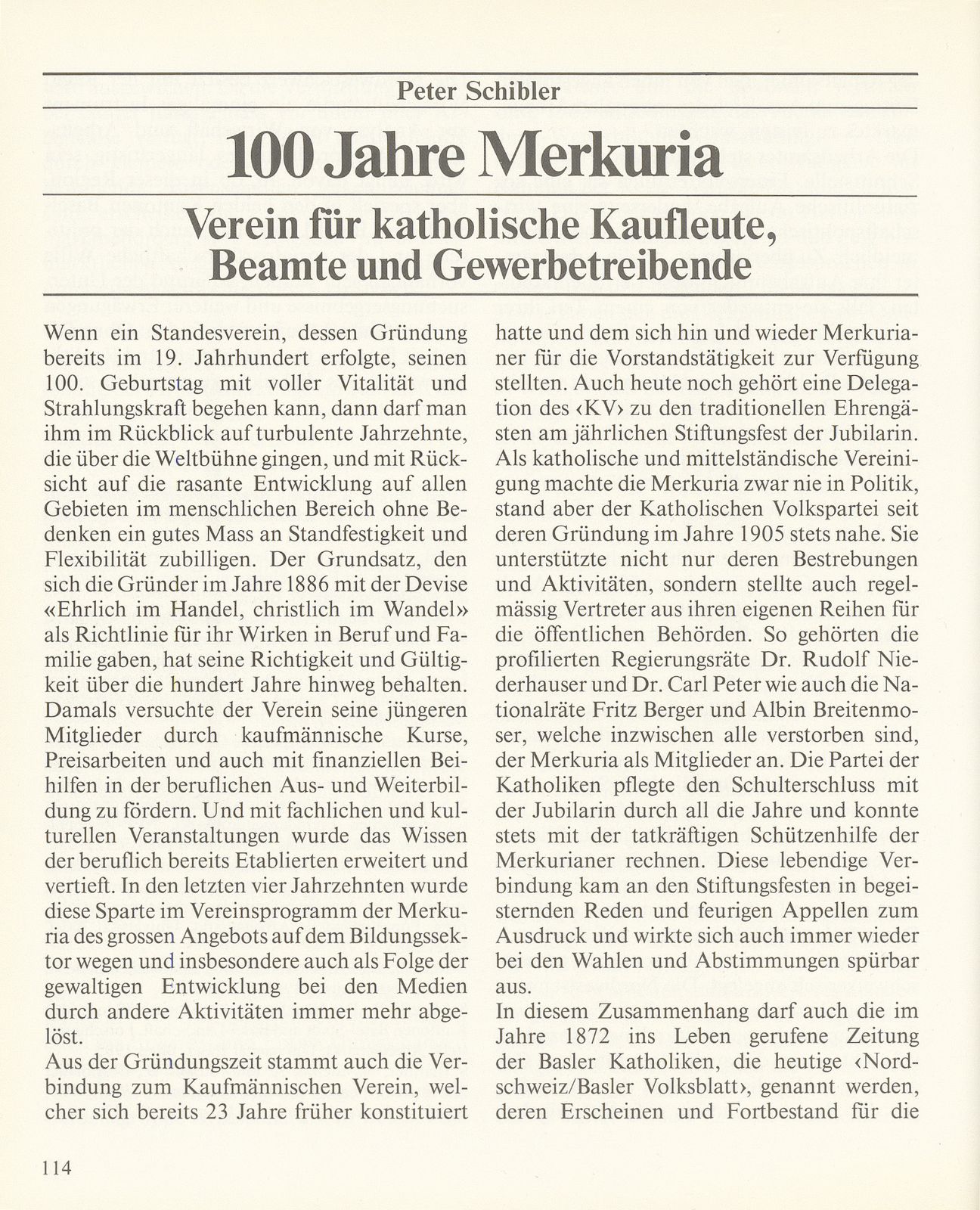 100 Jahre Merkuria, Verein für katholische Kaufleute, Beamte und Gewerbetreibende – Seite 1