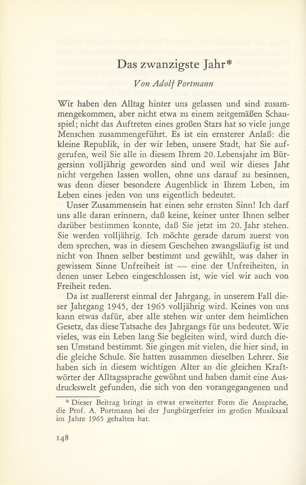 Das zwanzigste Jahr [Ansprache zur Jungbürgerfeier] – Seite 1