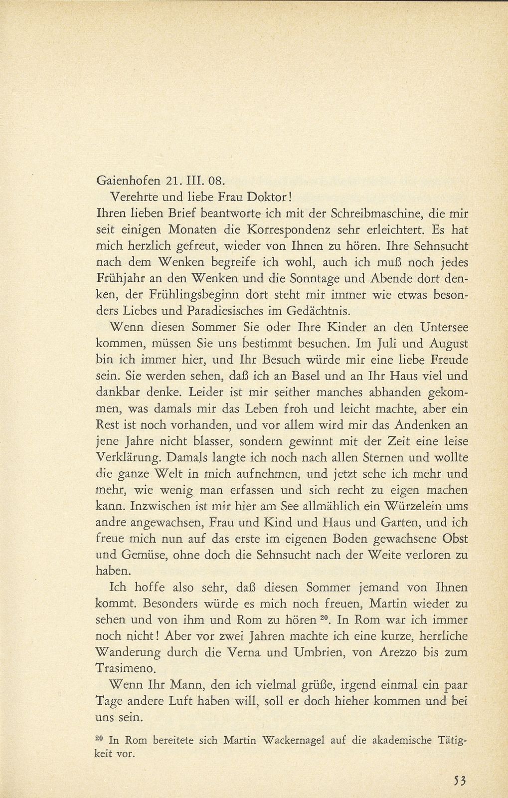 Ausgewählte Briefe an Staatsarchivar Dr. Rudolf Wackernagel oder dessen Gattin (1882-1926) – Seite 15