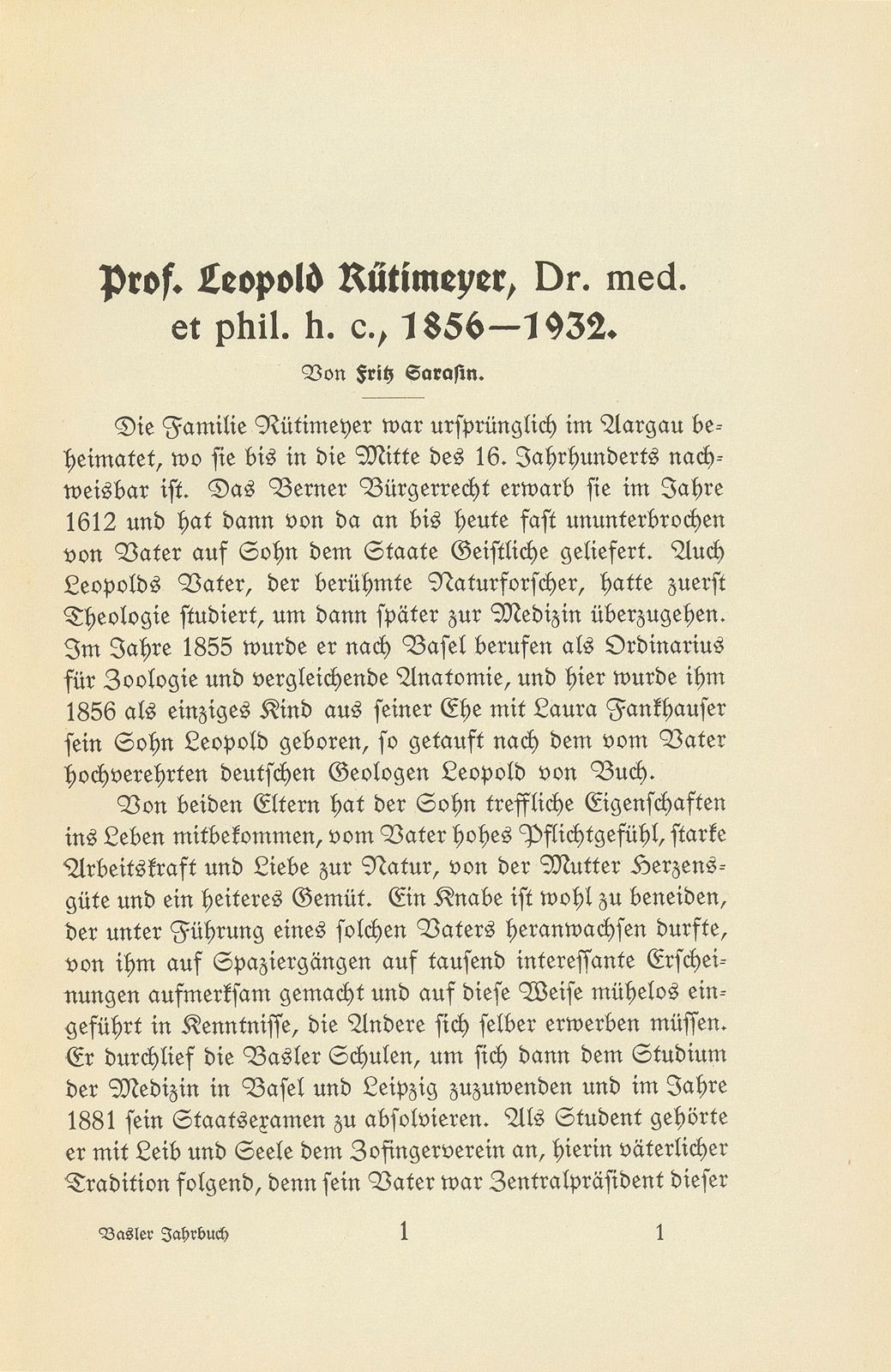 Prof. Leopold Rütimeyer – Seite 1