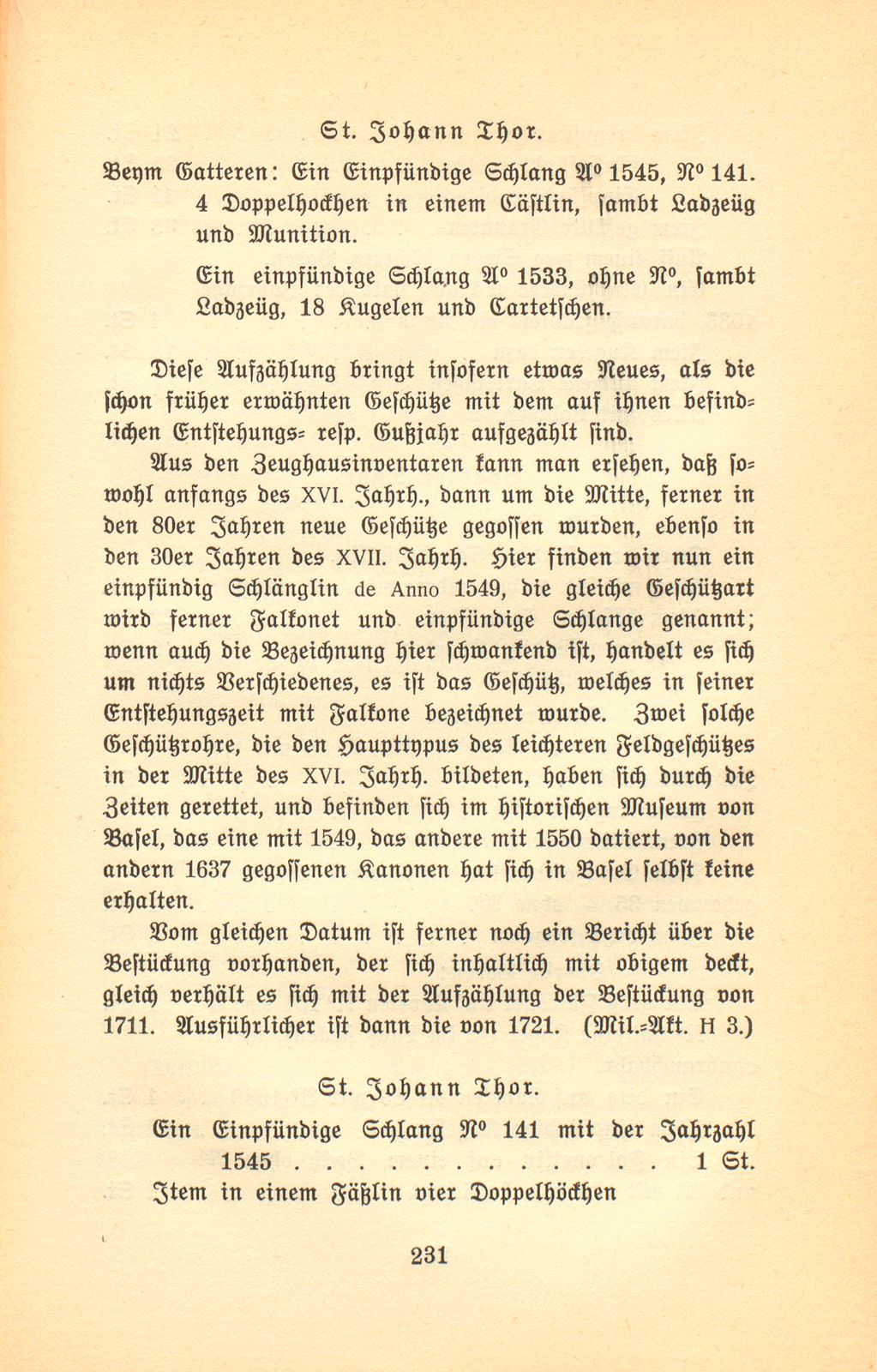 Die Armierung des St. Alban-, Spalen- und St. Johanntors vom Ende des XVI. bis zum Ende des XVIII. Jahrhunderts – Seite 11