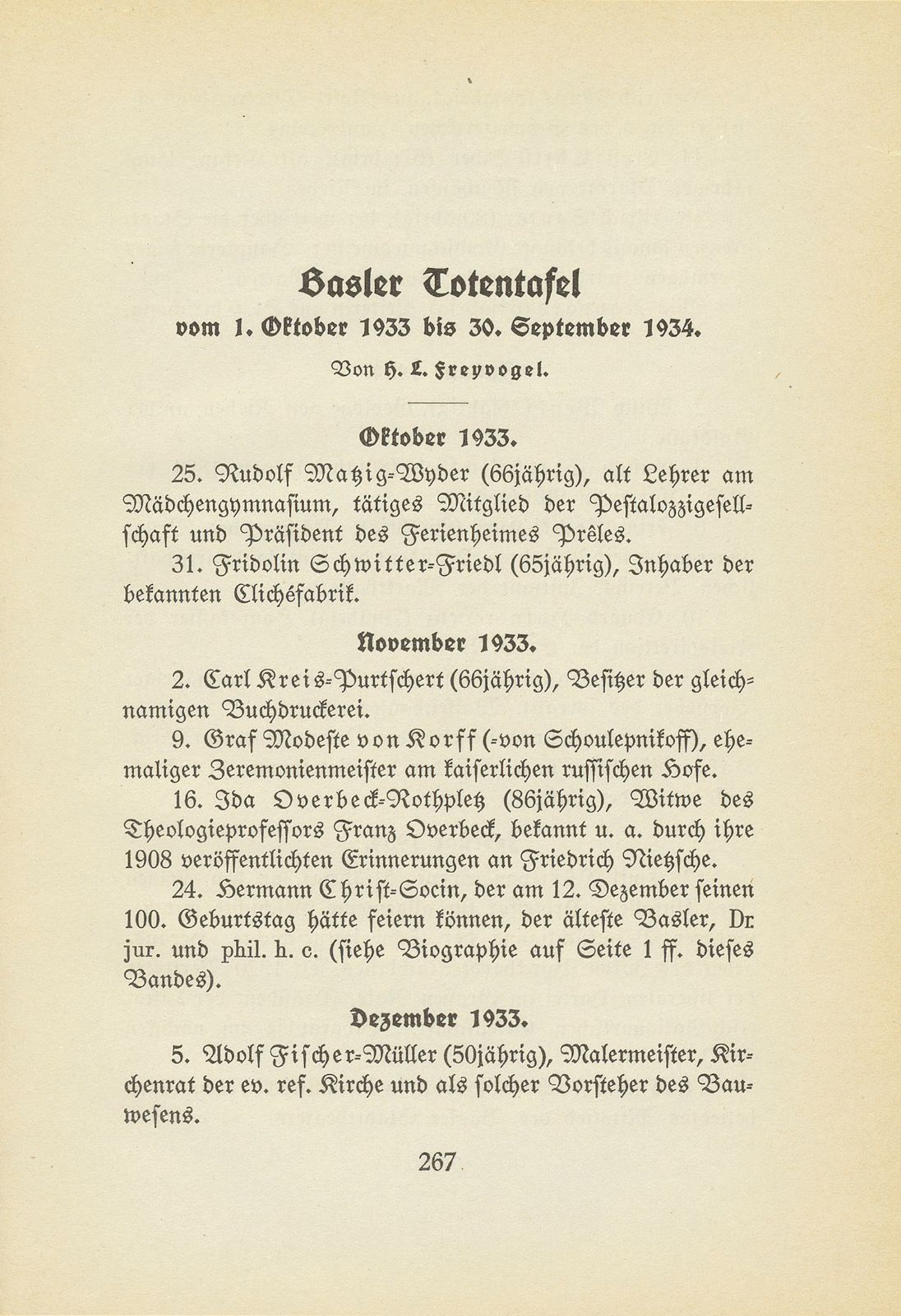 Basler Totentafel vom 1. Oktober 1933 bis 31. September 1934 – Seite 1