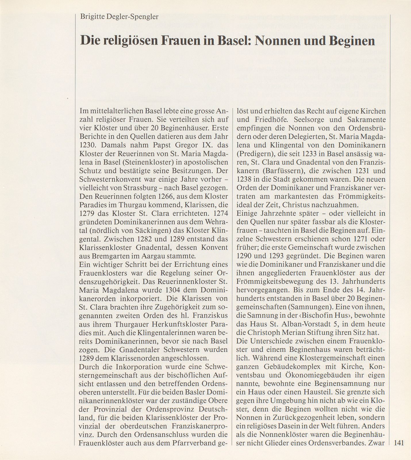 Die religiösen Frauen in Basel: Nonnen und Beginen – Seite 1