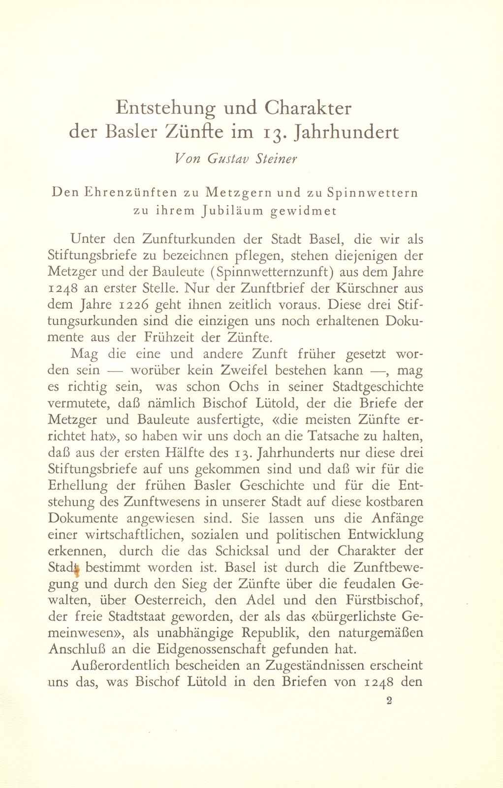 Entstehung und Charakter der Basler Zünfte im 13. Jahrhundert – Seite 1