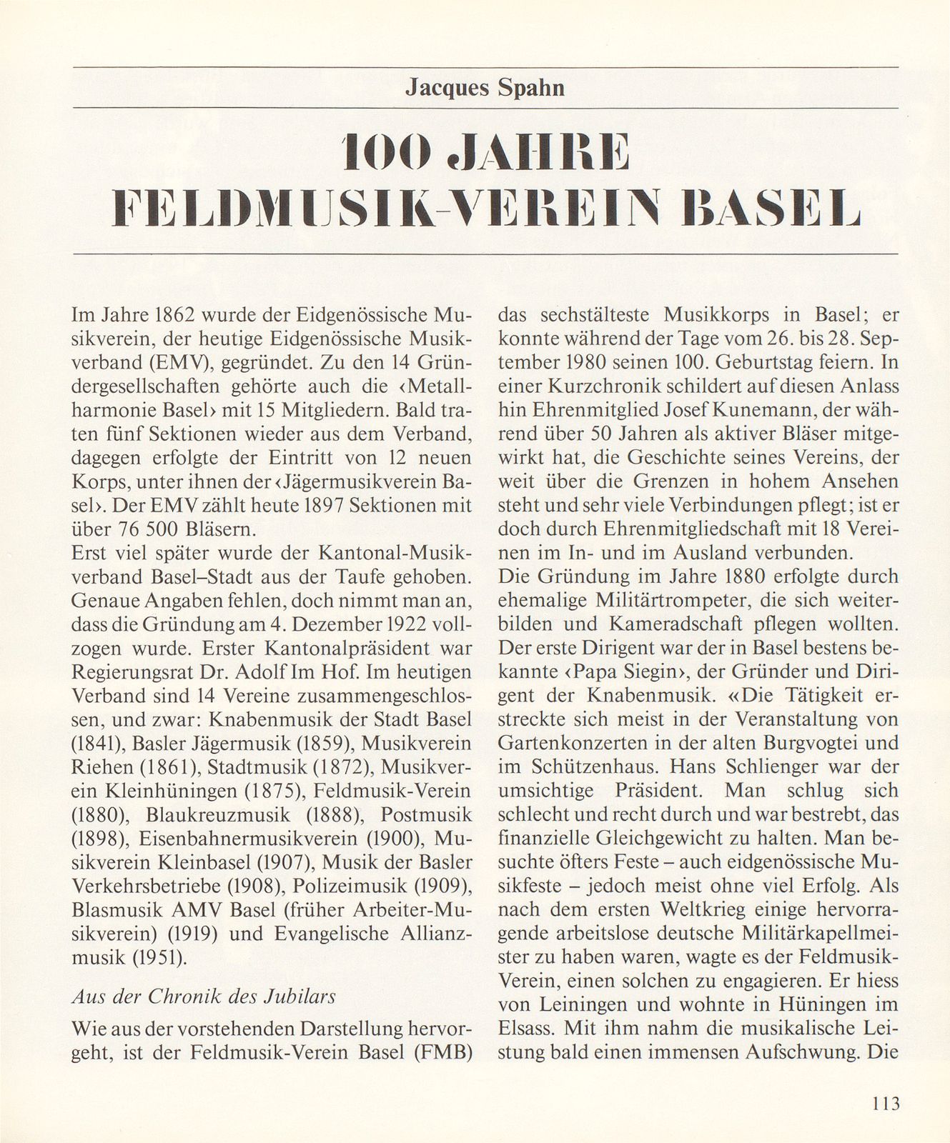 100 Jahre Feldmusik-Verein Basel – Seite 1