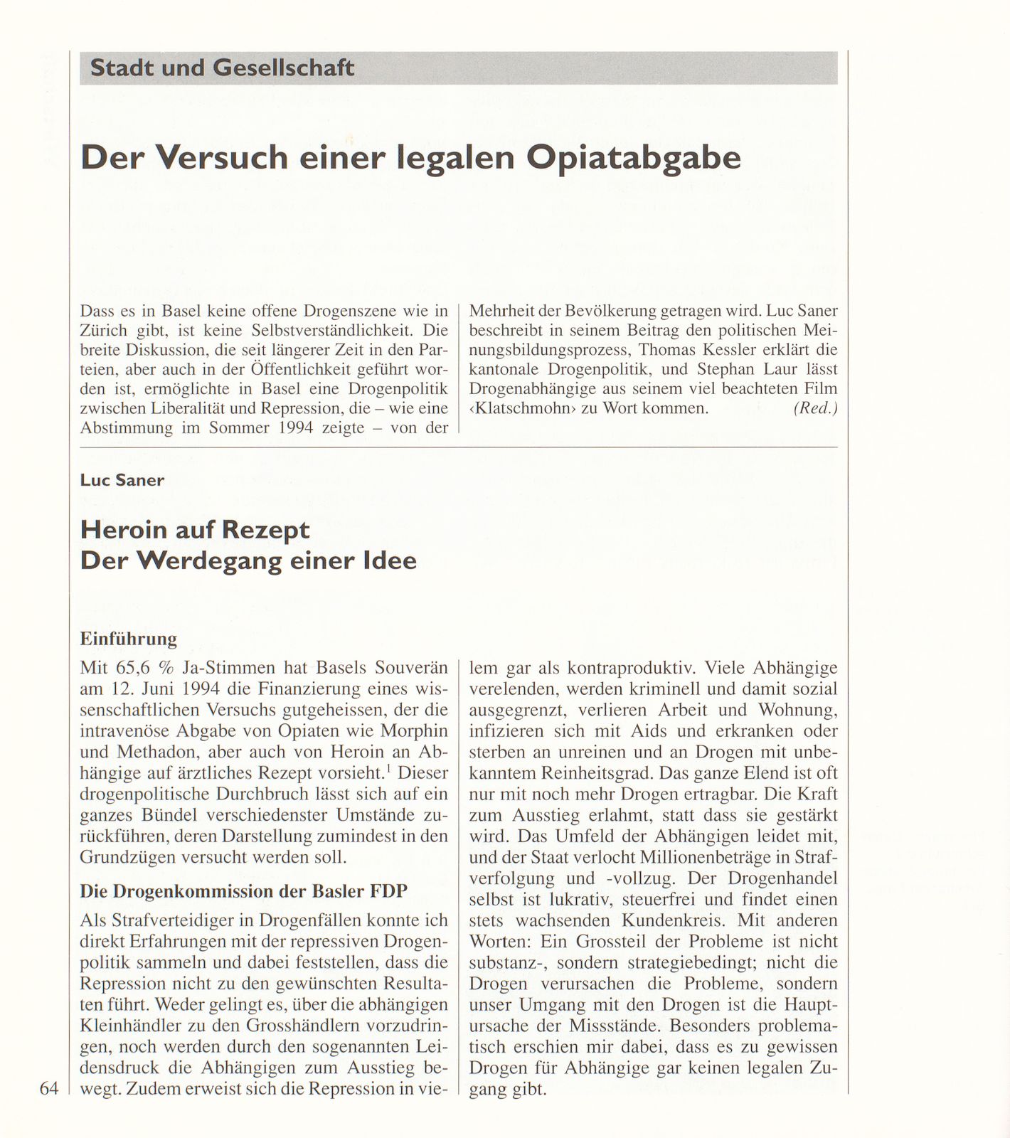 Der Versuch einer legalen Opiatabgabe – Seite 1