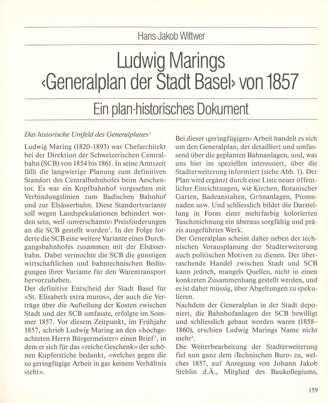 Ludwig Marings ‹Generalplan der Stadt Basel› von 1857 – Seite 1