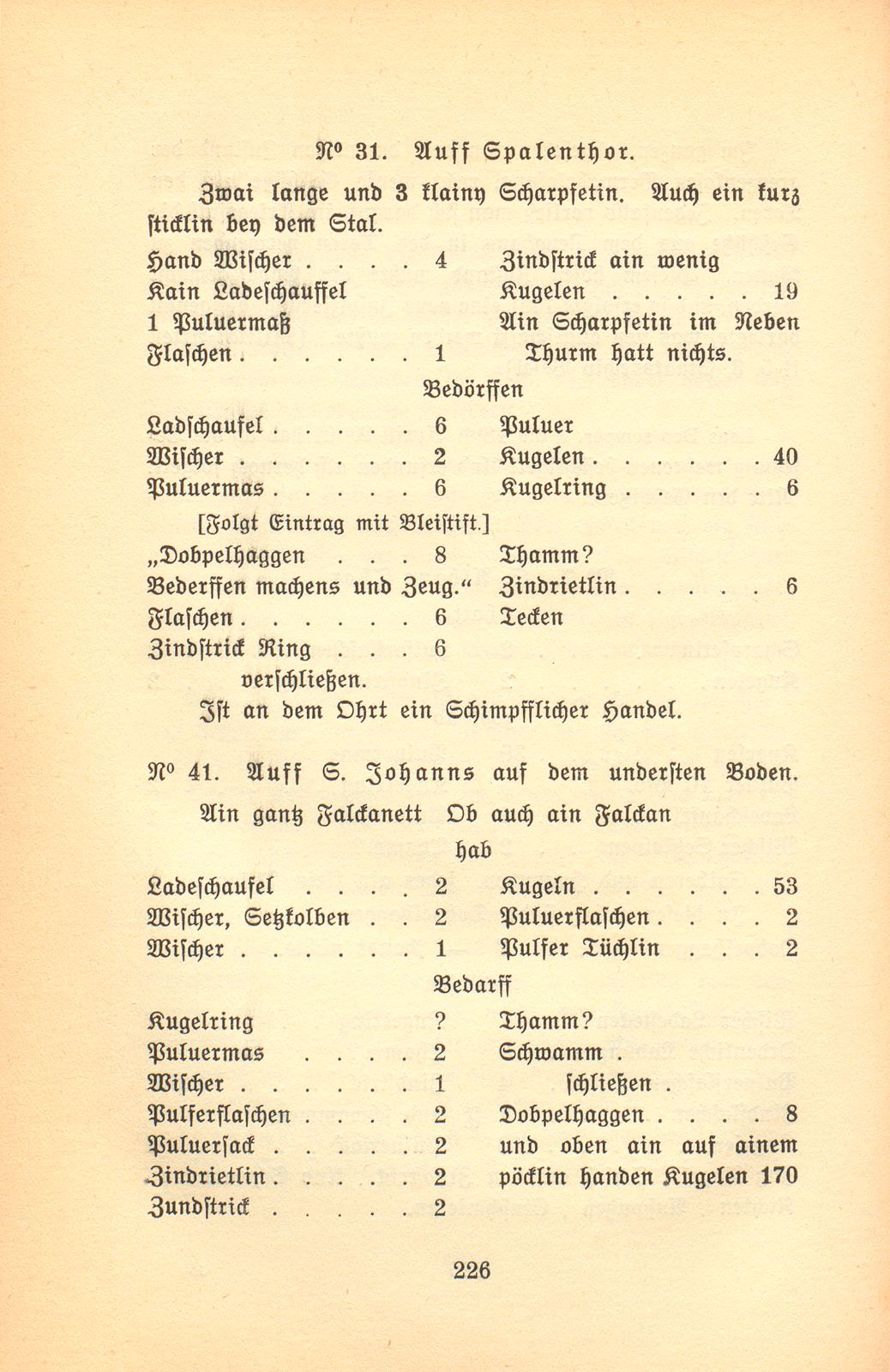 Die Armierung des St. Alban-, Spalen- und St. Johanntors vom Ende des XVI. bis zum Ende des XVIII. Jahrhunderts – Seite 6