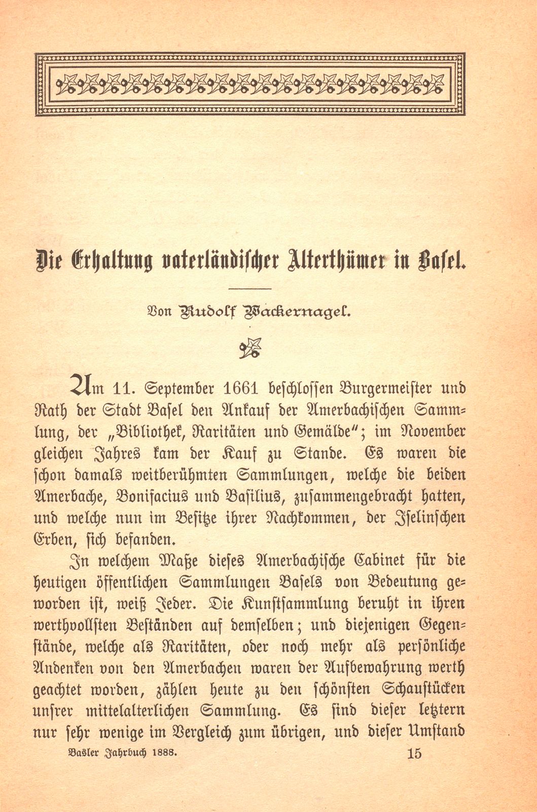 Die Erhaltung vaterländischer Alterthümer in Basel – Seite 1