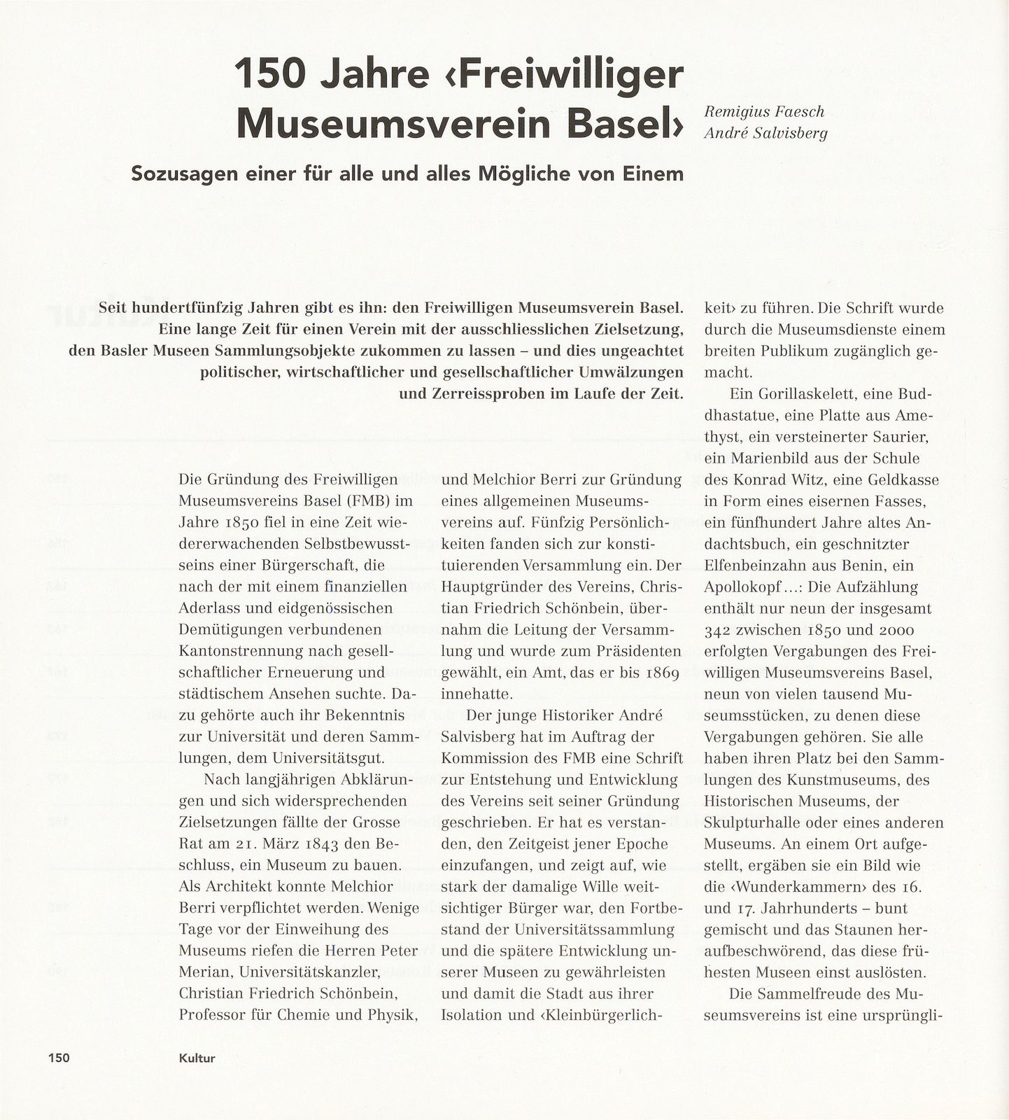 150 Jahre ‹Freiwilliger Museumsverein Basel›  – Seite 1