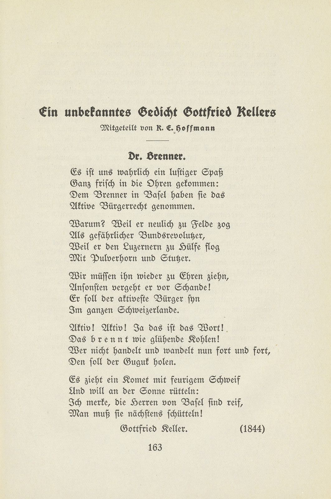 Ein unbekanntes Gedicht Gottfried Kellers – Seite 1