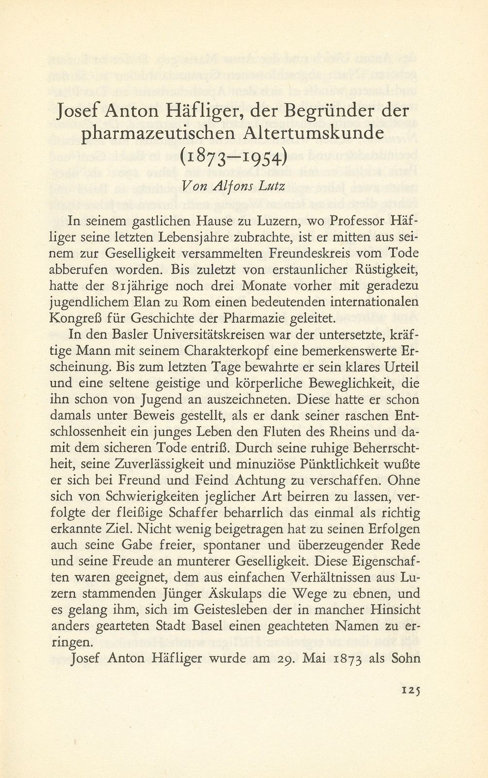 Josef Anton Häfliger, der Begründer der pharmazeutischen Altertumskunde (1873-1954) – Seite 1