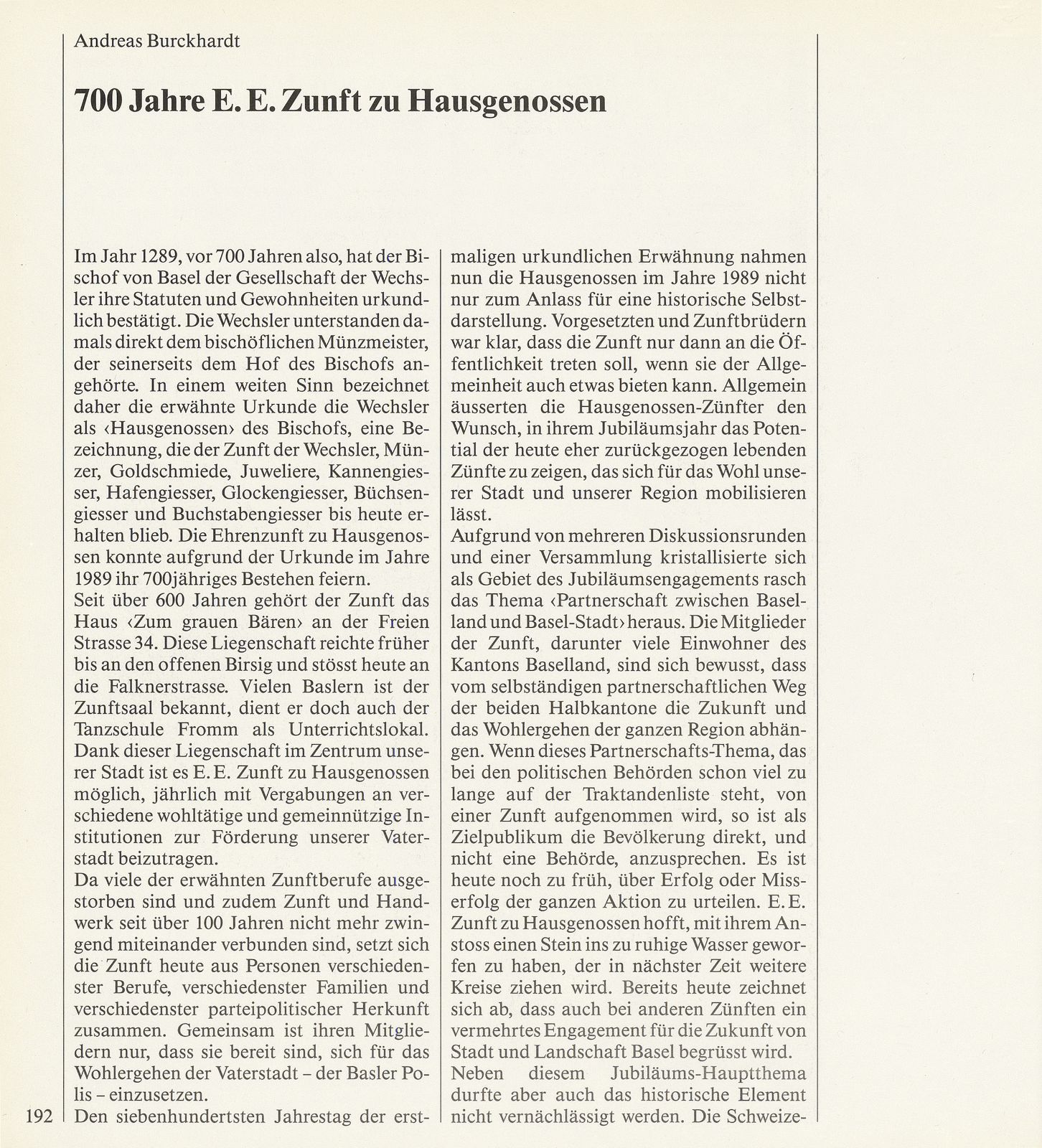 700 Jahre E.E. Zunft zu Hausgenossen – Seite 1