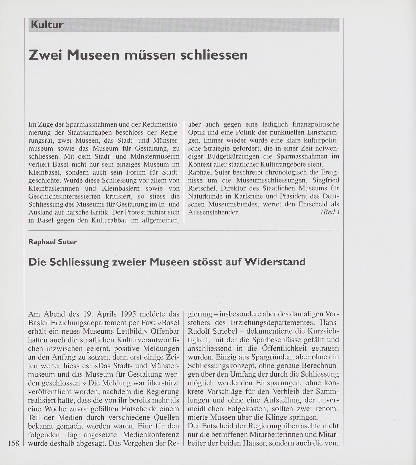 Zwei Museen müssen schliessen – Seite 1