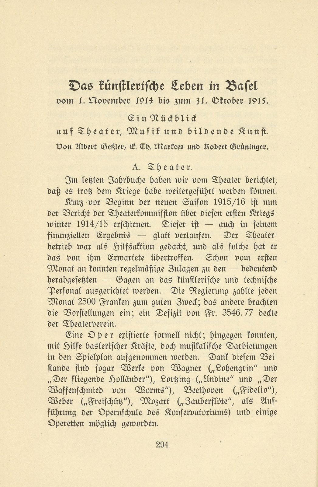 Das künstlerische Leben in Basel vom 1. November 1914 bis 31. Oktober 1915 – Seite 1