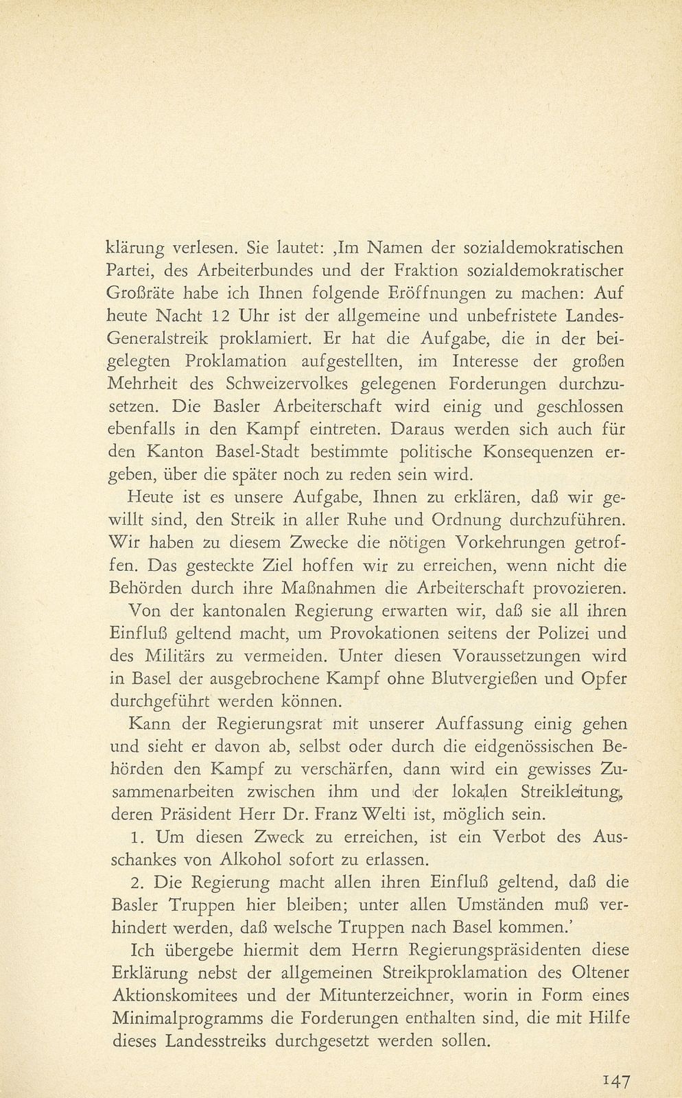 Aus den Protokollen des Basler Regierungsrates zum Landesstreik 1918 – Seite 6