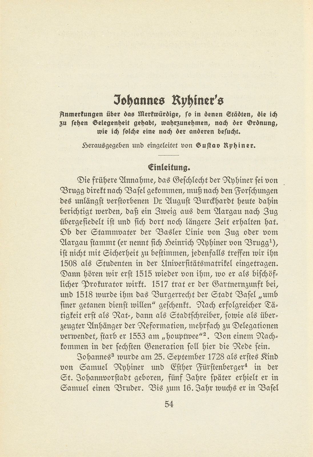 Johannes Ryhiner's Anmerkungen über das Merkwürdige, so in denen Städten, die ich zu sehen Gelegenheit gehabt, wahrzunehmen, nach der Ordnung, wie ich solche eine nach der anderen besucht – Seite 1