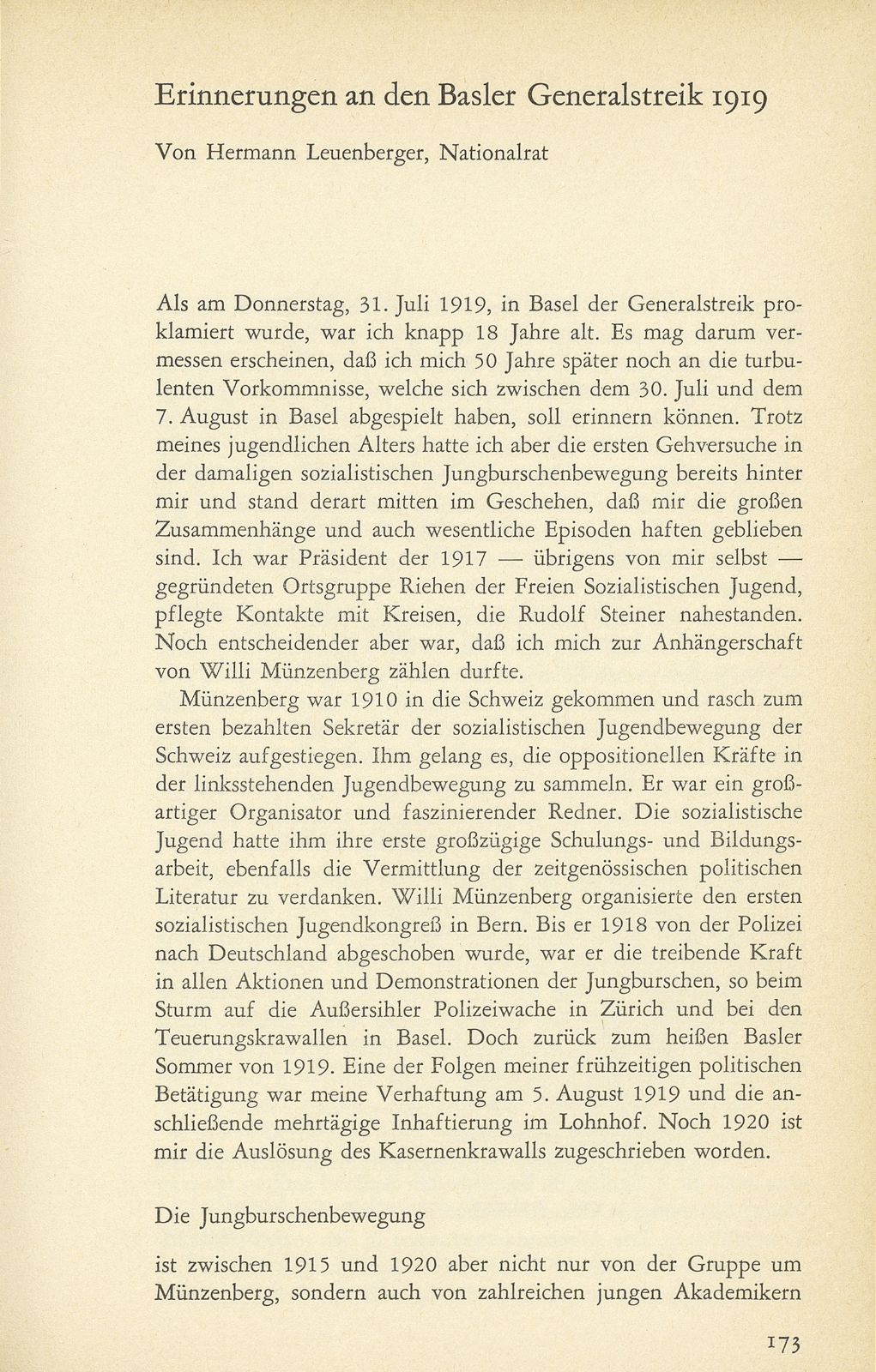 Erinnerungen an den Basler Generalstreik 1919 – Seite 1