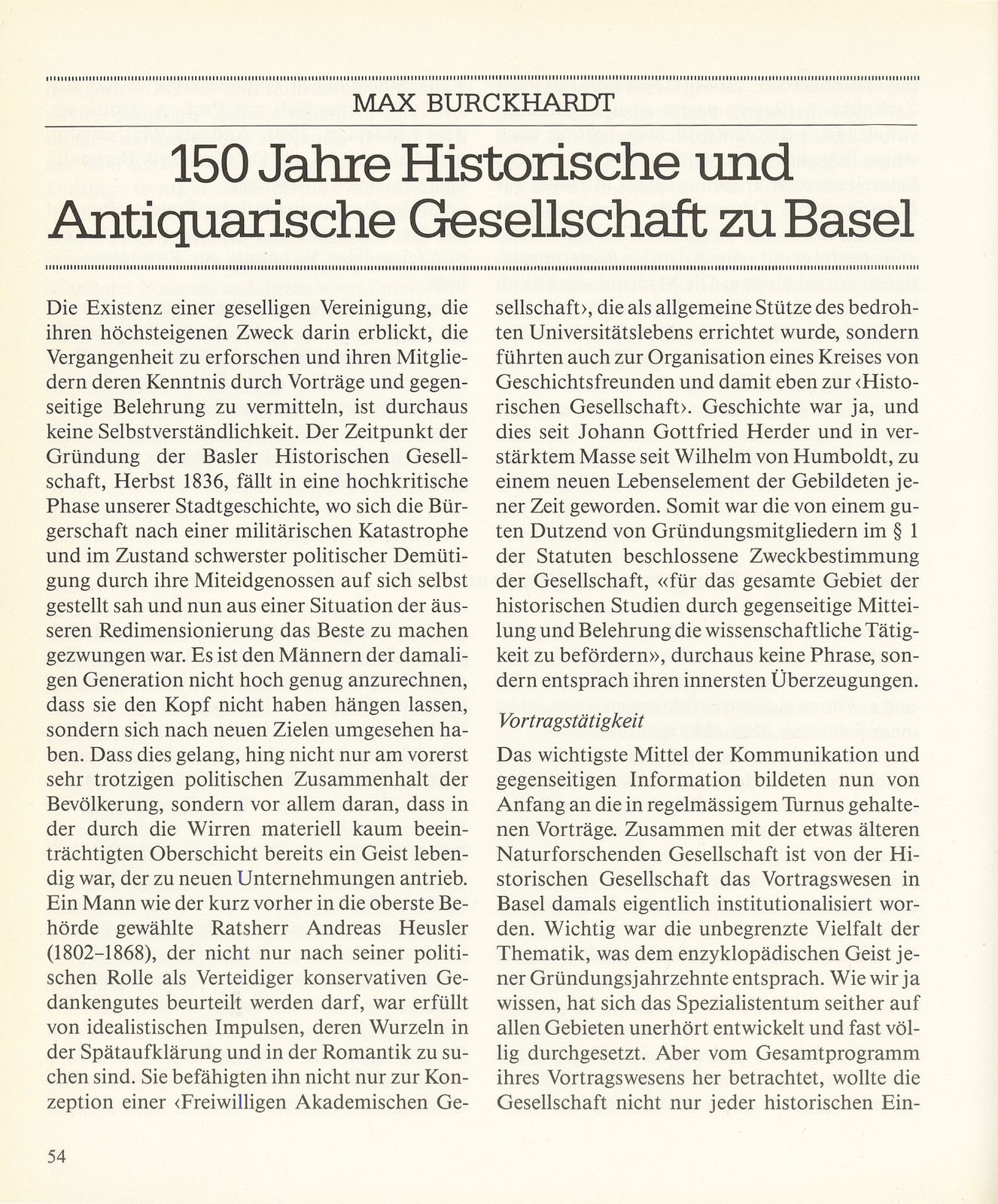 150 Jahre Historische und Antiquarische Gesellschaft zu Basel – Seite 1