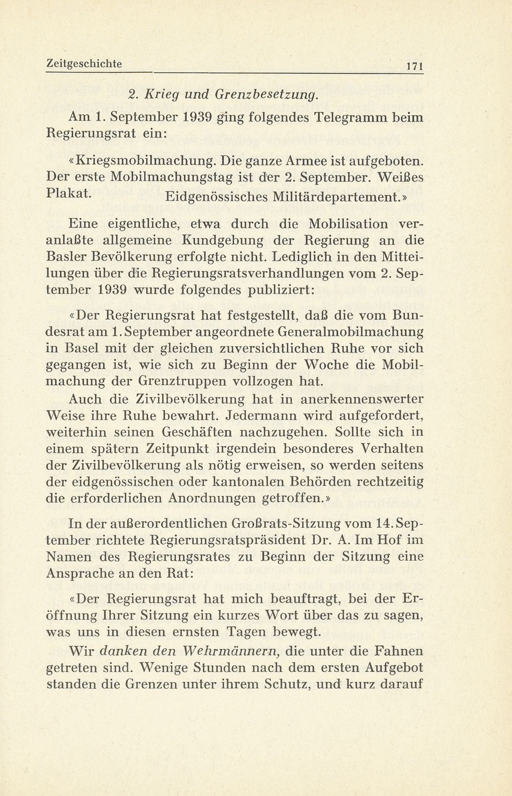 Zeitgeschichte: 2. Krieg und Grenzbesetzung – Seite 1