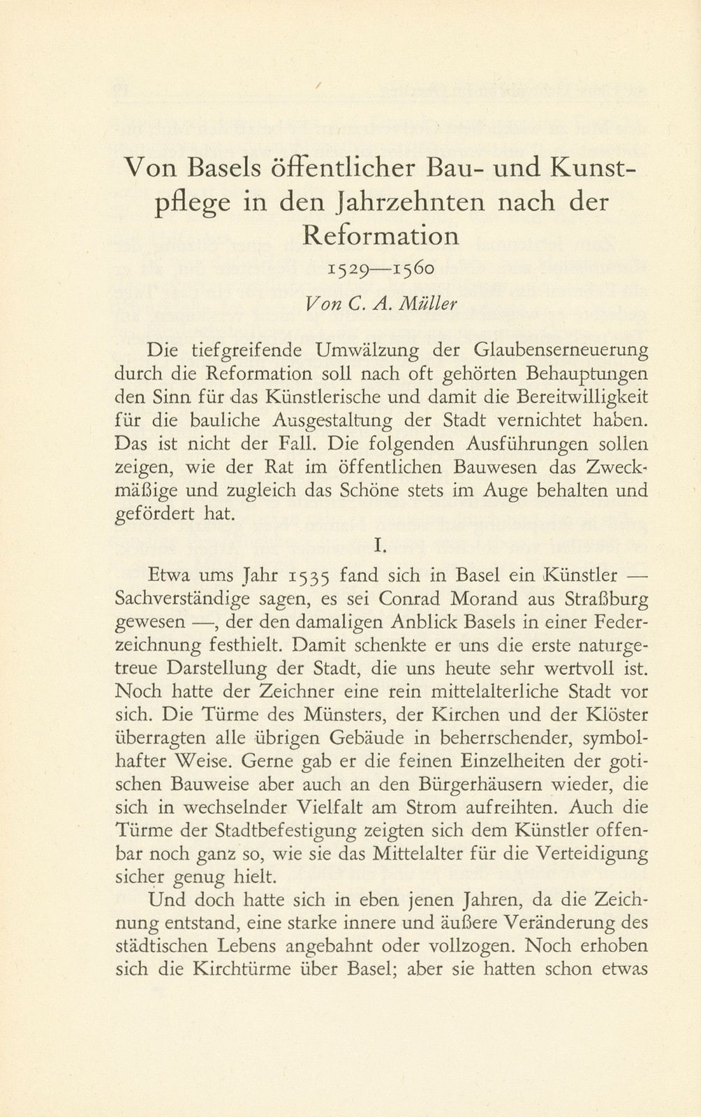 Von Basels öffentlicher Bau- und Kunstpflege in den Jahrzehnten nach der Reformation 1529-1560 – Seite 1