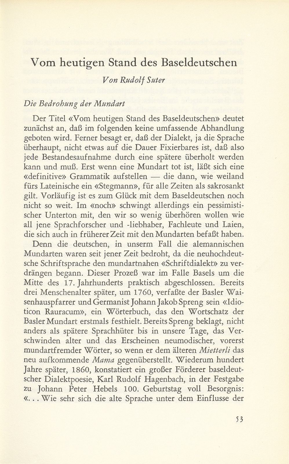 Vom heutigen Stand des Baseldeutschen – Seite 1