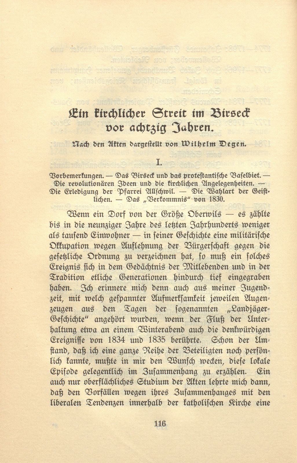 Ein kirchlicher Streit im Birseck vor achtzig Jahren – Seite 1