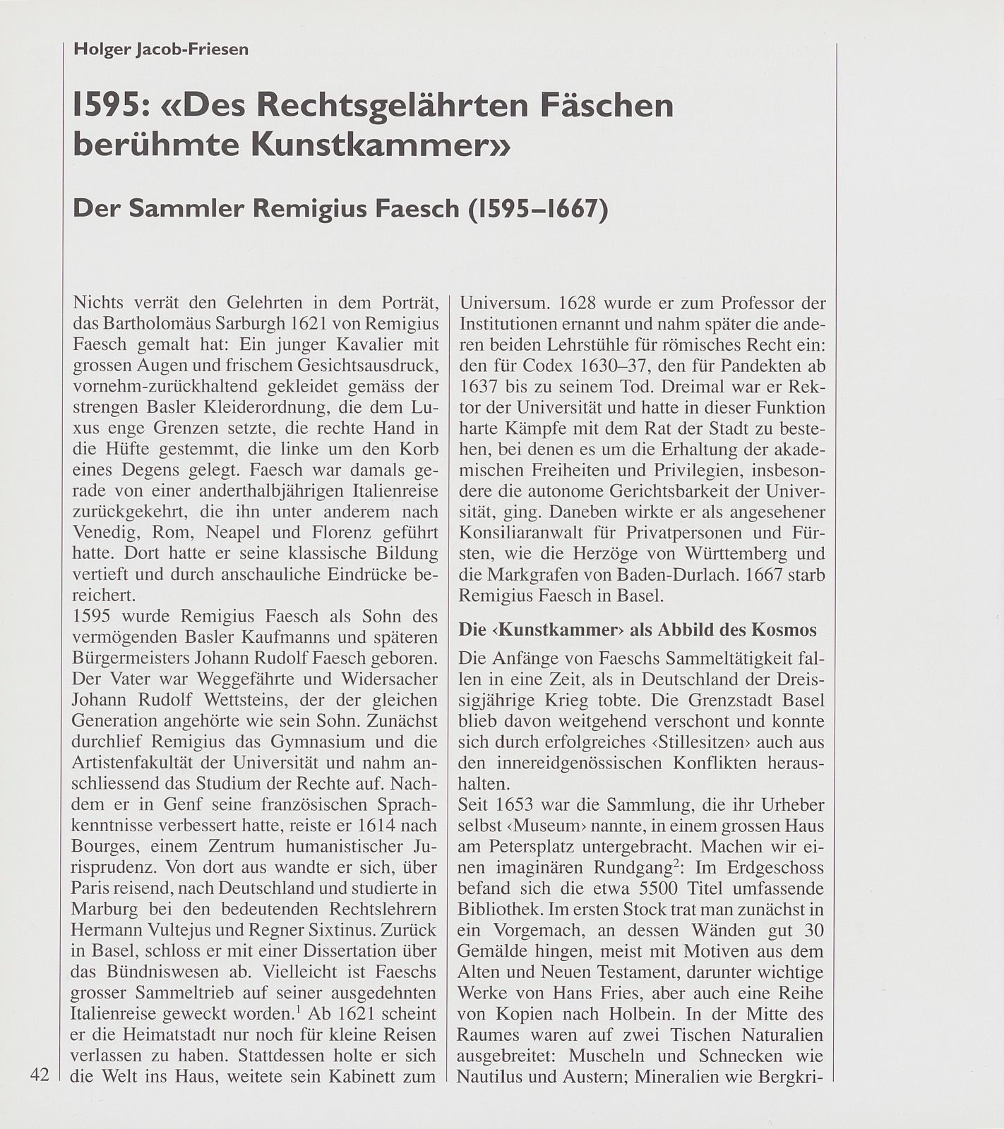 1595: «Des Rechtsgelährten Fäschen berühmte Kunstkammer.» – Seite 1