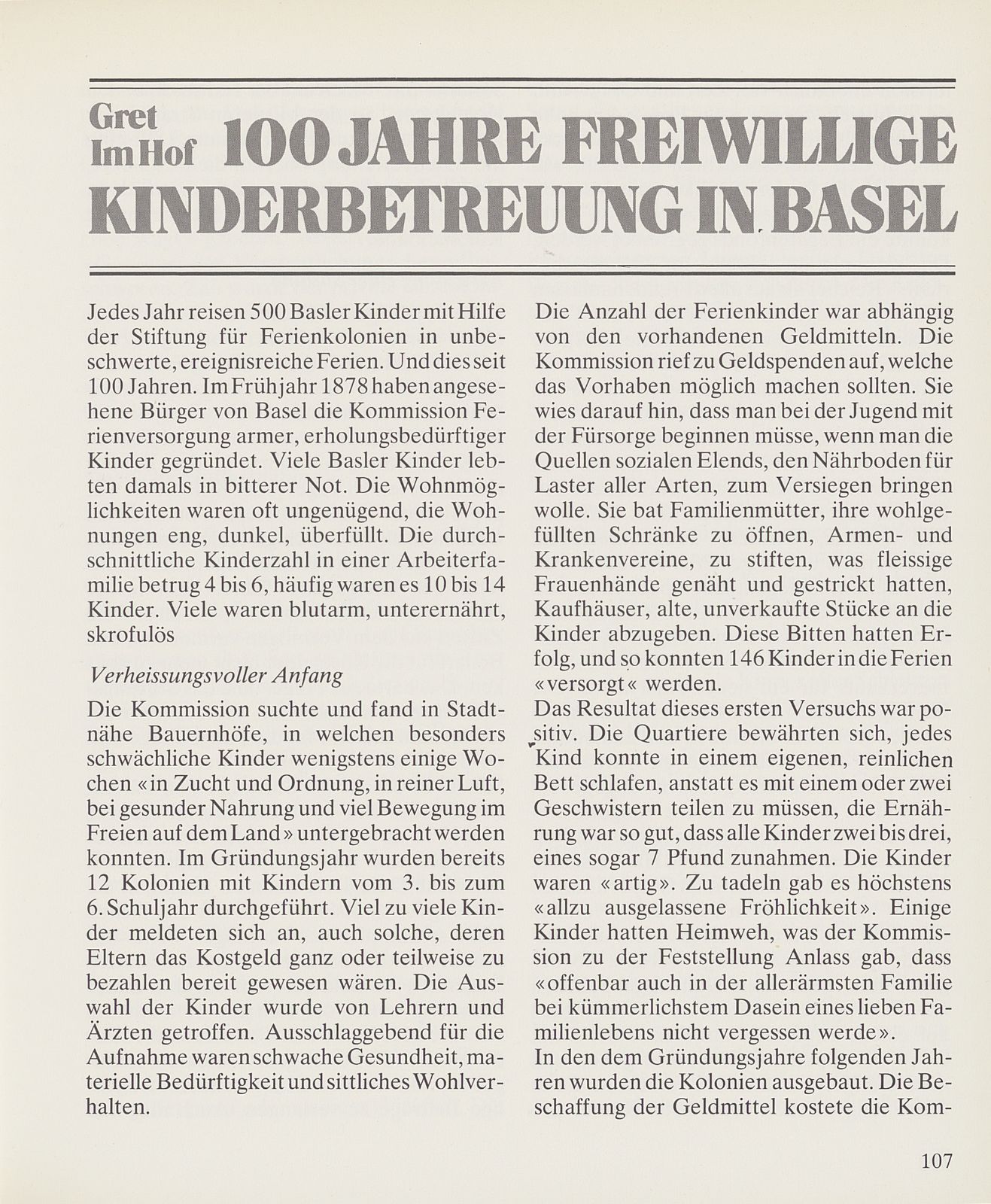 100 Jahre freiwillige Kinderbetreuung in Basel – Seite 1