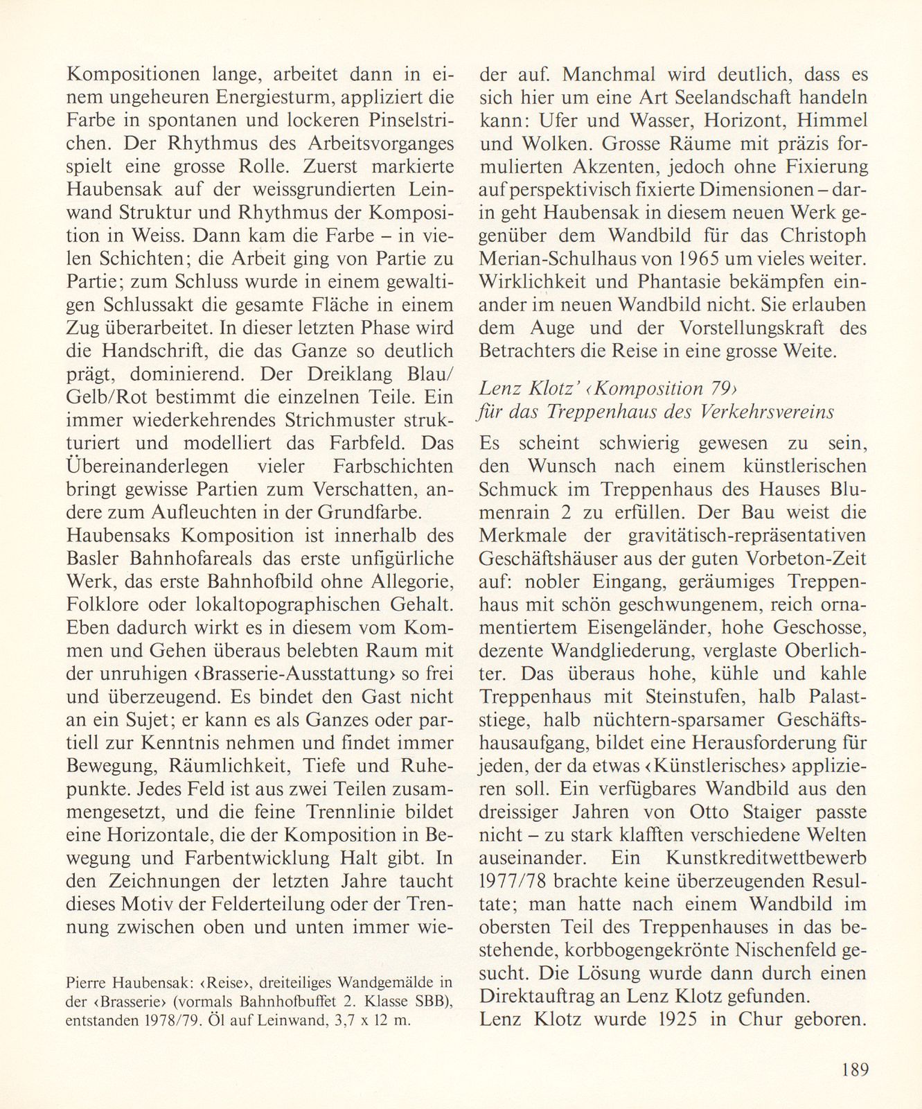 Zwei neue Wandbilder in Basel: Pierre Haubensak: ‹Reise›, Triptychon im Bundesbahnhof; Lenz Klotz: ‹Komposition 79› im Haus des Verkehrsvereins – Seite 5