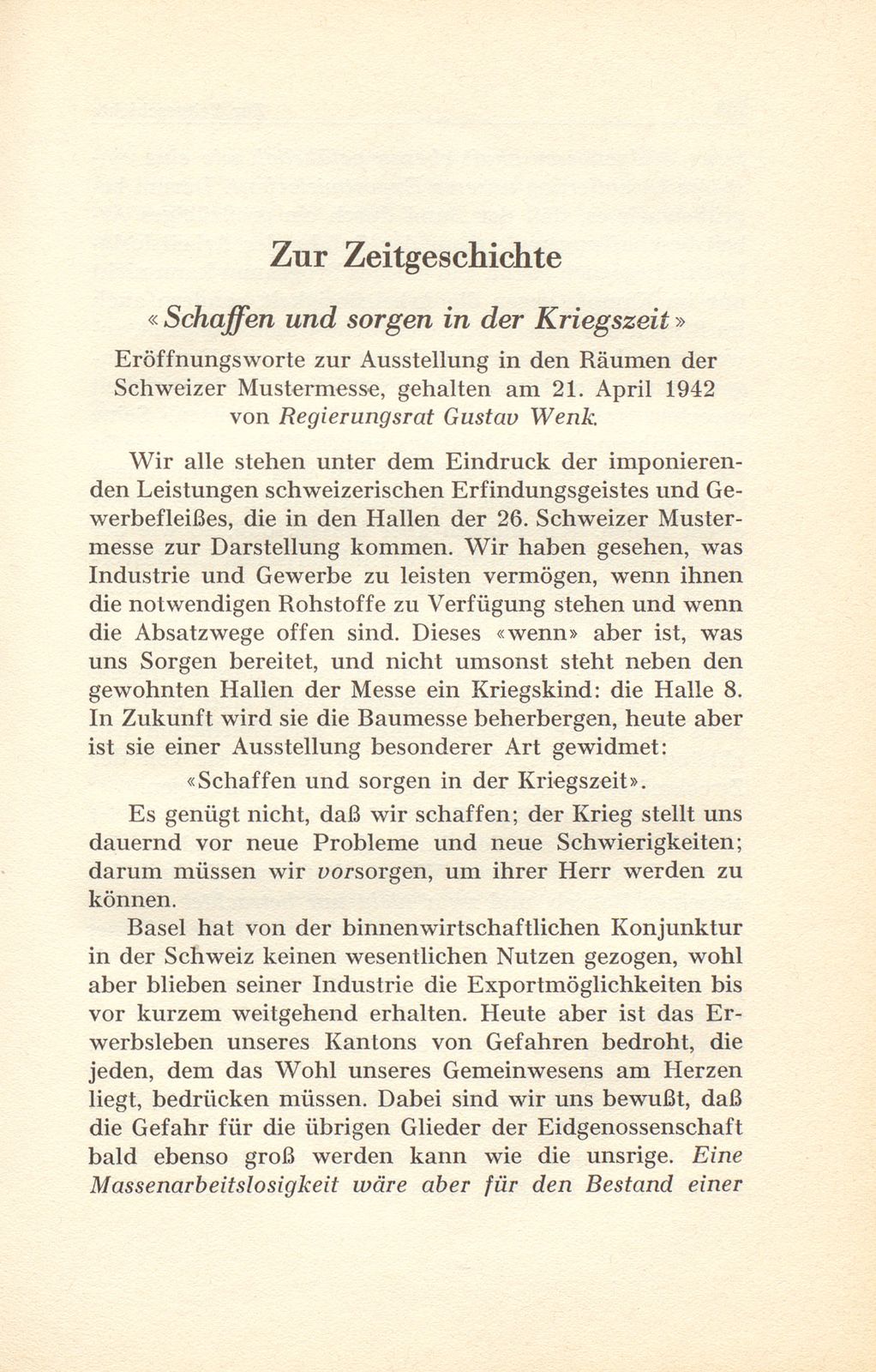 ‹Schaffen und Sorgen in der Kriegszeit› – Seite 1