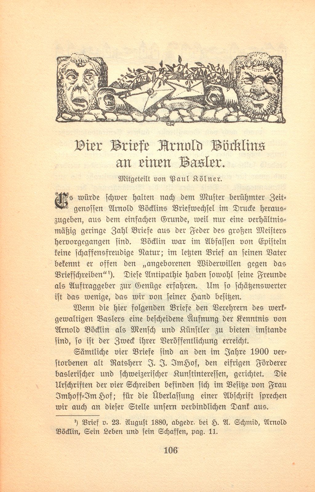 Vier Briefe Arnold Böcklins an einen Basler – Seite 1