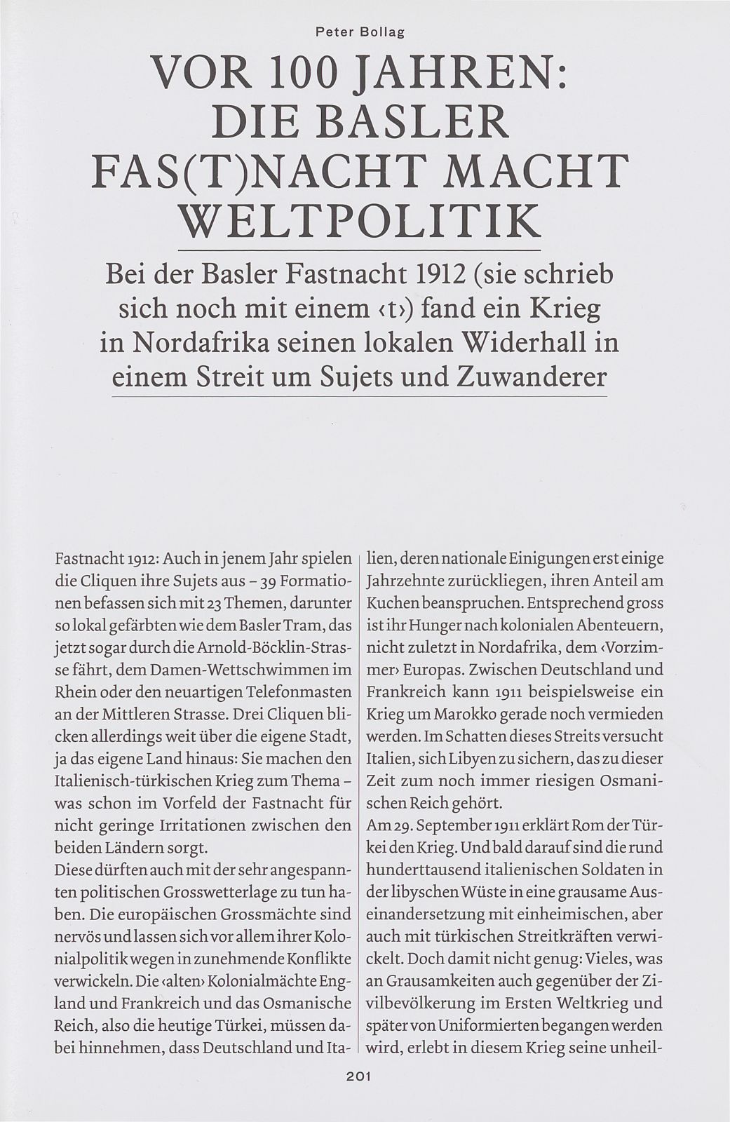 Vor 100 Jahren : Die Basler Fas(t)nacht macht Weltpolitik – Seite 1