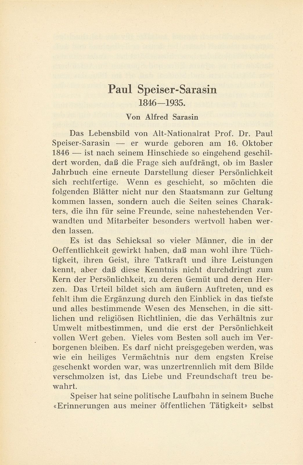 Paul Speiser-Sarasin 1846-1935 – Seite 1