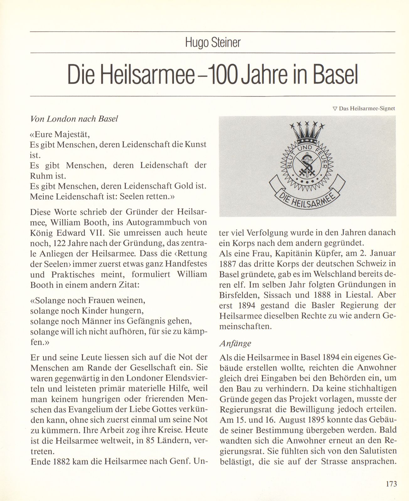 Die Heilsarmee – 100 Jahre in Basel – Seite 1