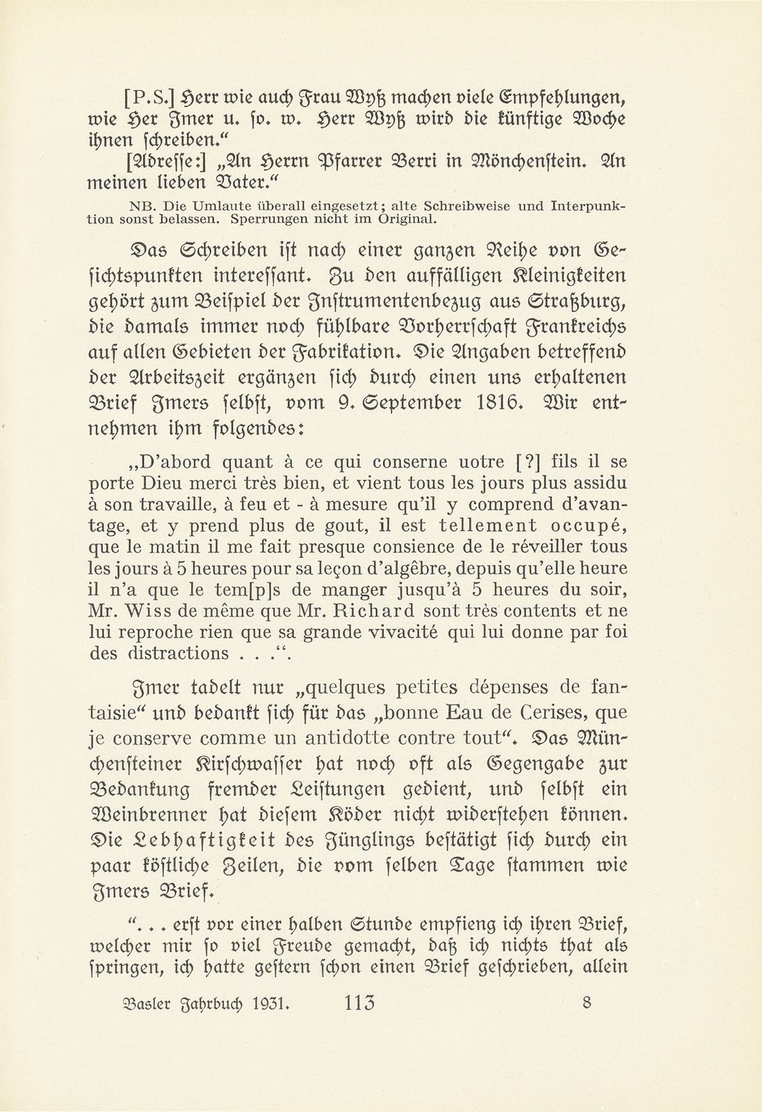 Melchior Berri. (Ein Beitrag zur Kultur des Spätklassizismus in Basel.) – Seite 55