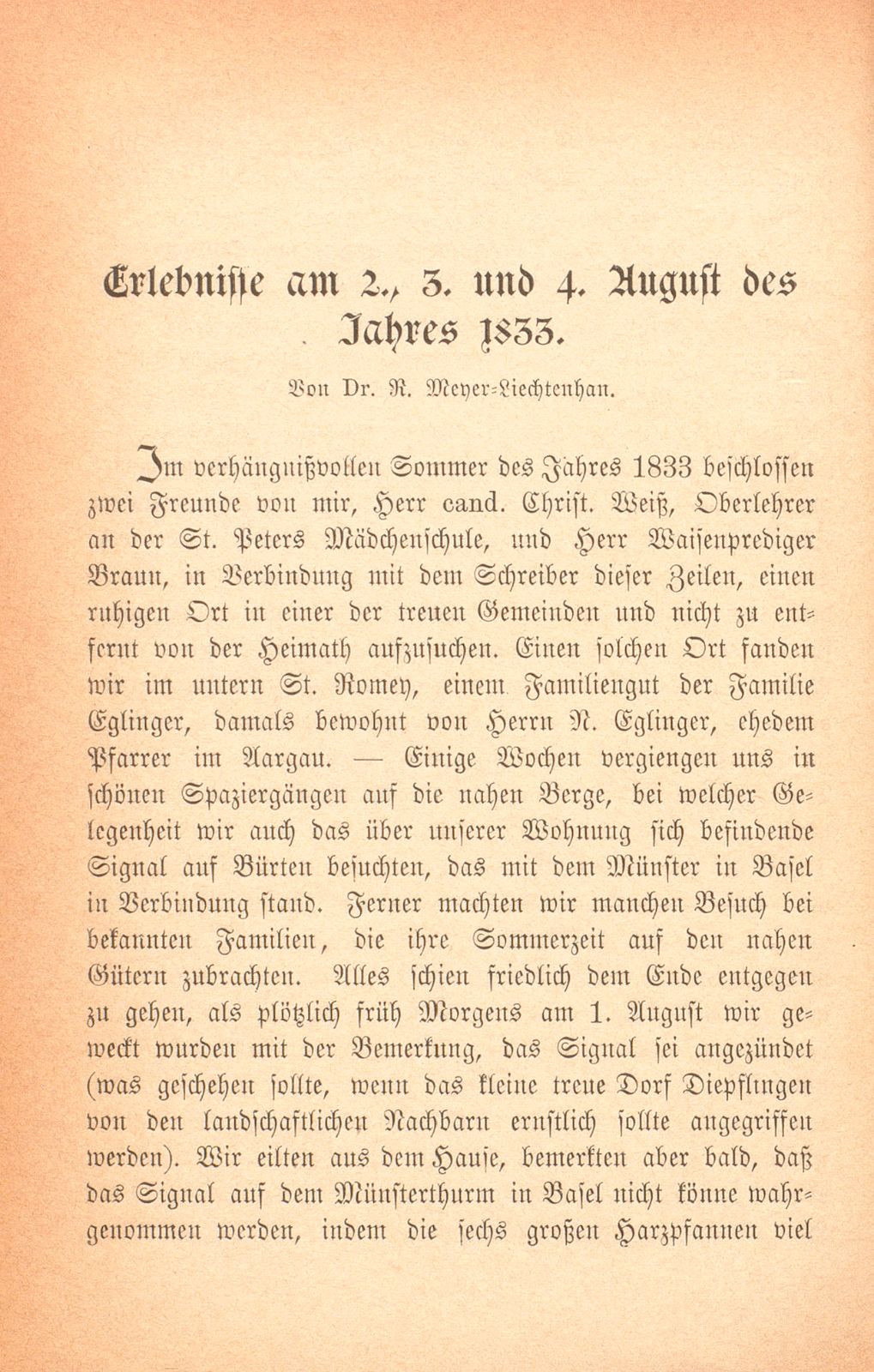 Erlebnisse am 2., 3. und 4. August 1833 – Seite 1