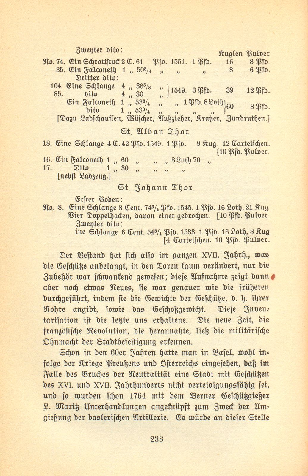 Die Armierung des St. Alban-, Spalen- und St. Johanntors vom Ende des XVI. bis zum Ende des XVIII. Jahrhunderts – Seite 18