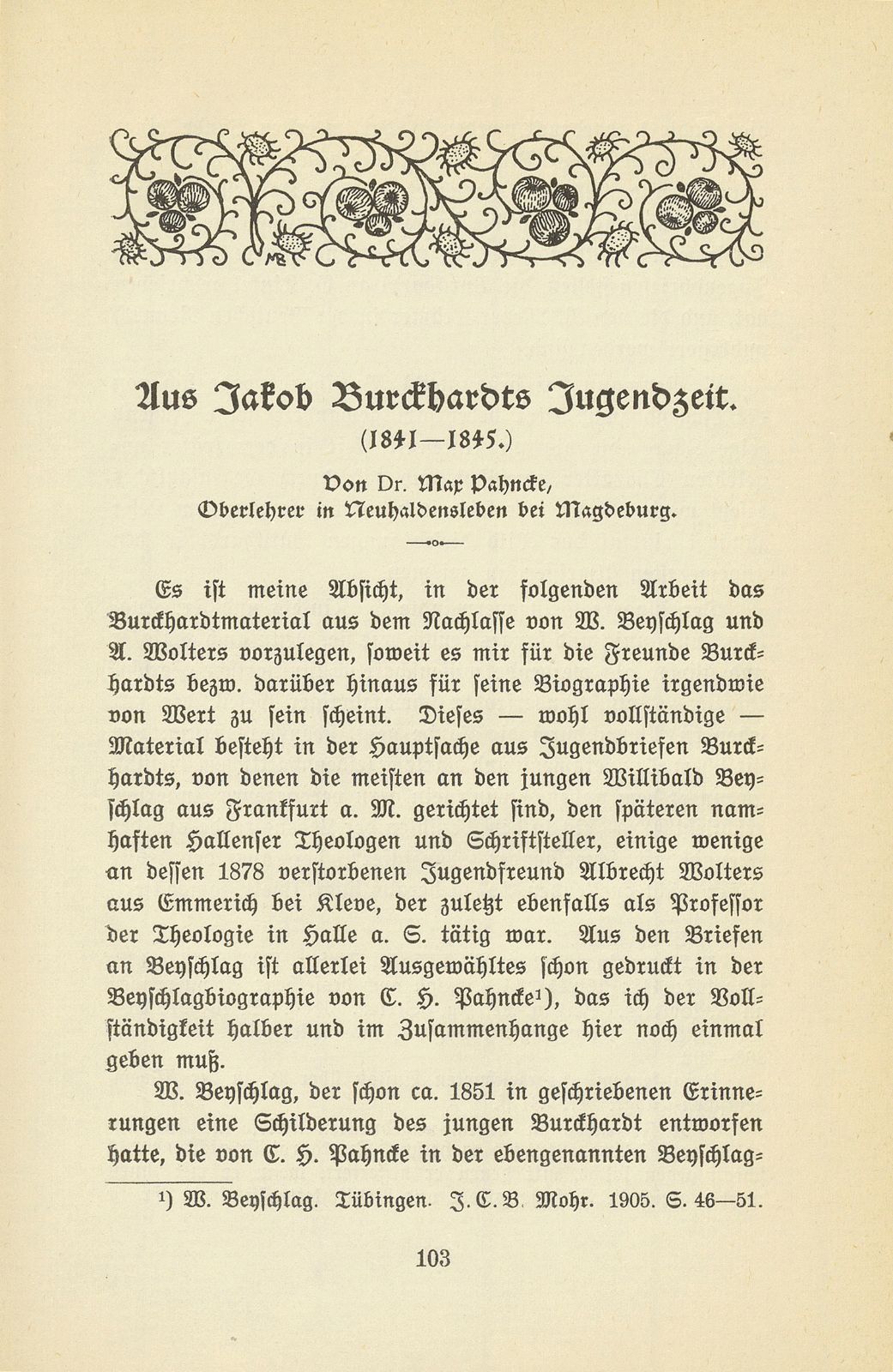 Aus Jakob Burckhardts Jugendzeit – Seite 1