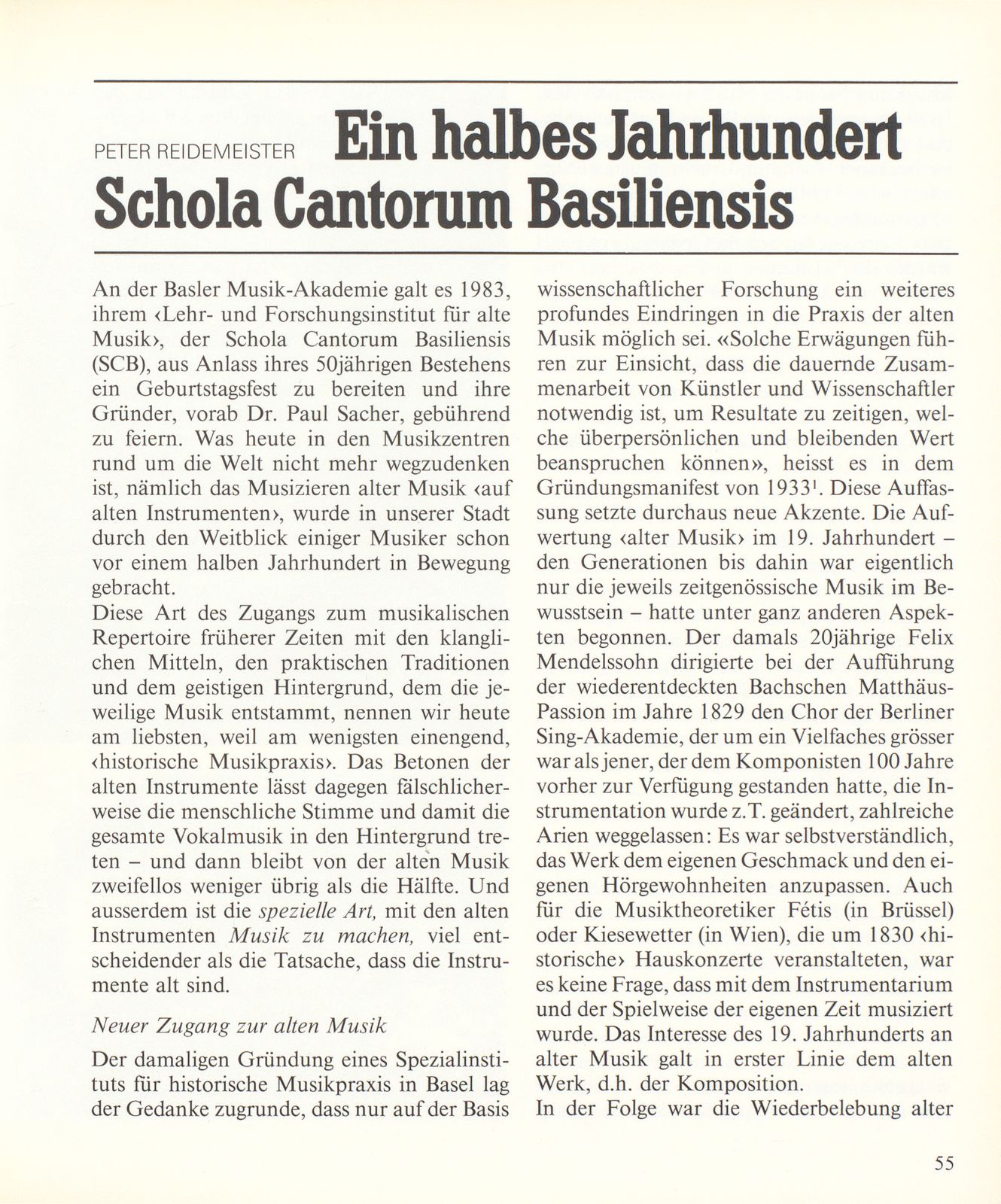 Ein halbes Jahrhundert Schola Cantorum Basiliensis – Seite 1