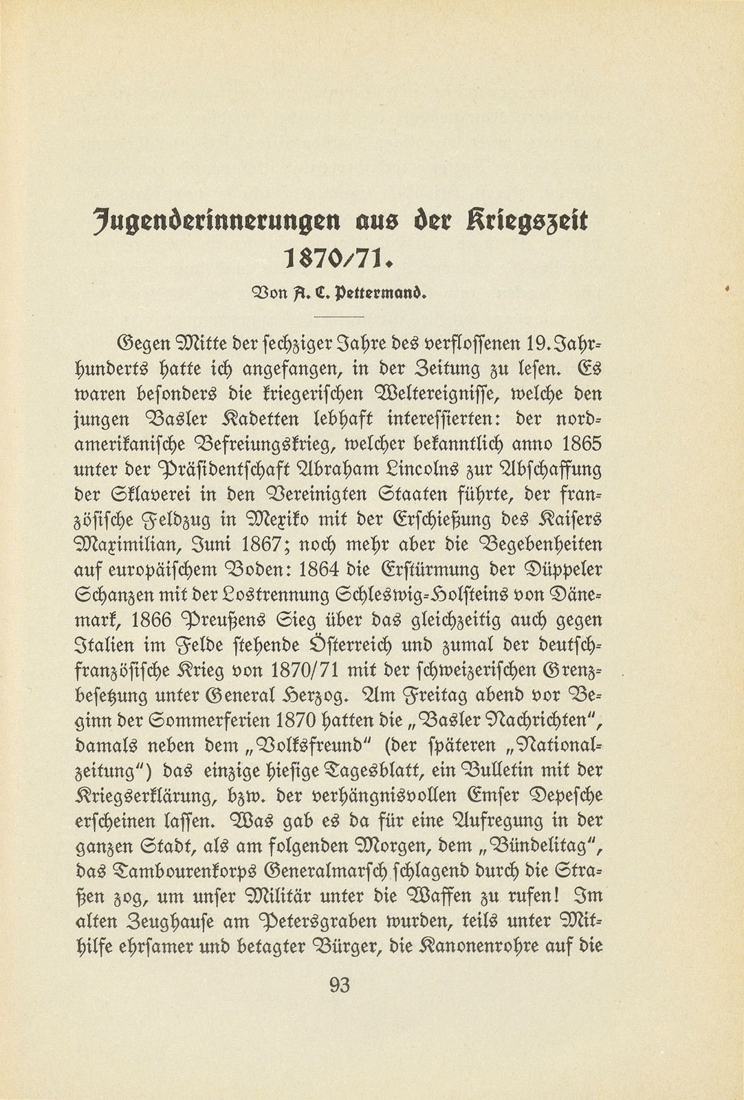 Jugenderinnerungen aus der Kriegszeit 1870/1871 – Seite 1