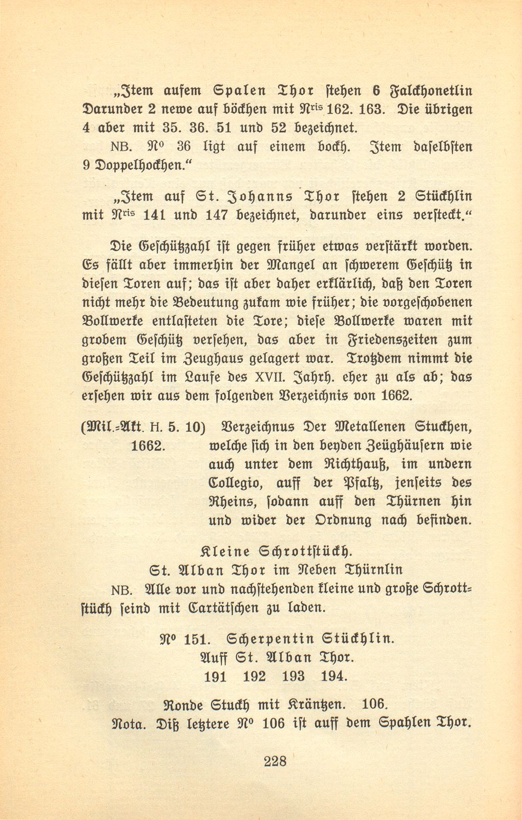 Die Armierung des St. Alban-, Spalen- und St. Johanntors vom Ende des XVI. bis zum Ende des XVIII. Jahrhunderts – Seite 8