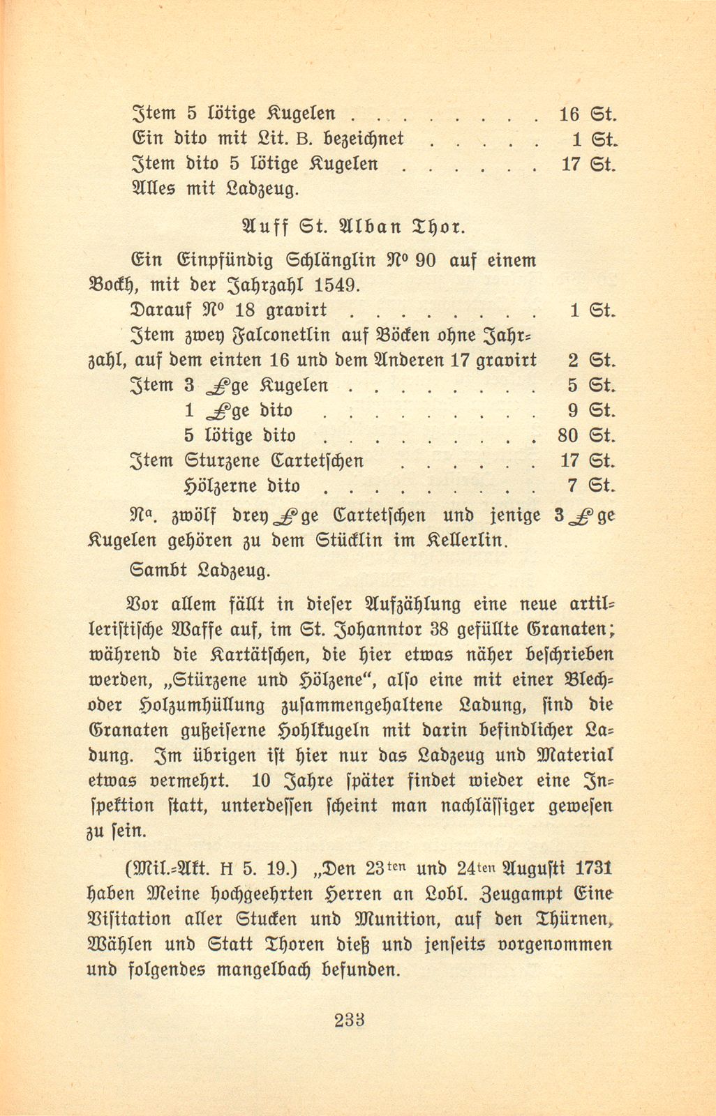 Die Armierung des St. Alban-, Spalen- und St. Johanntors vom Ende des XVI. bis zum Ende des XVIII. Jahrhunderts – Seite 13