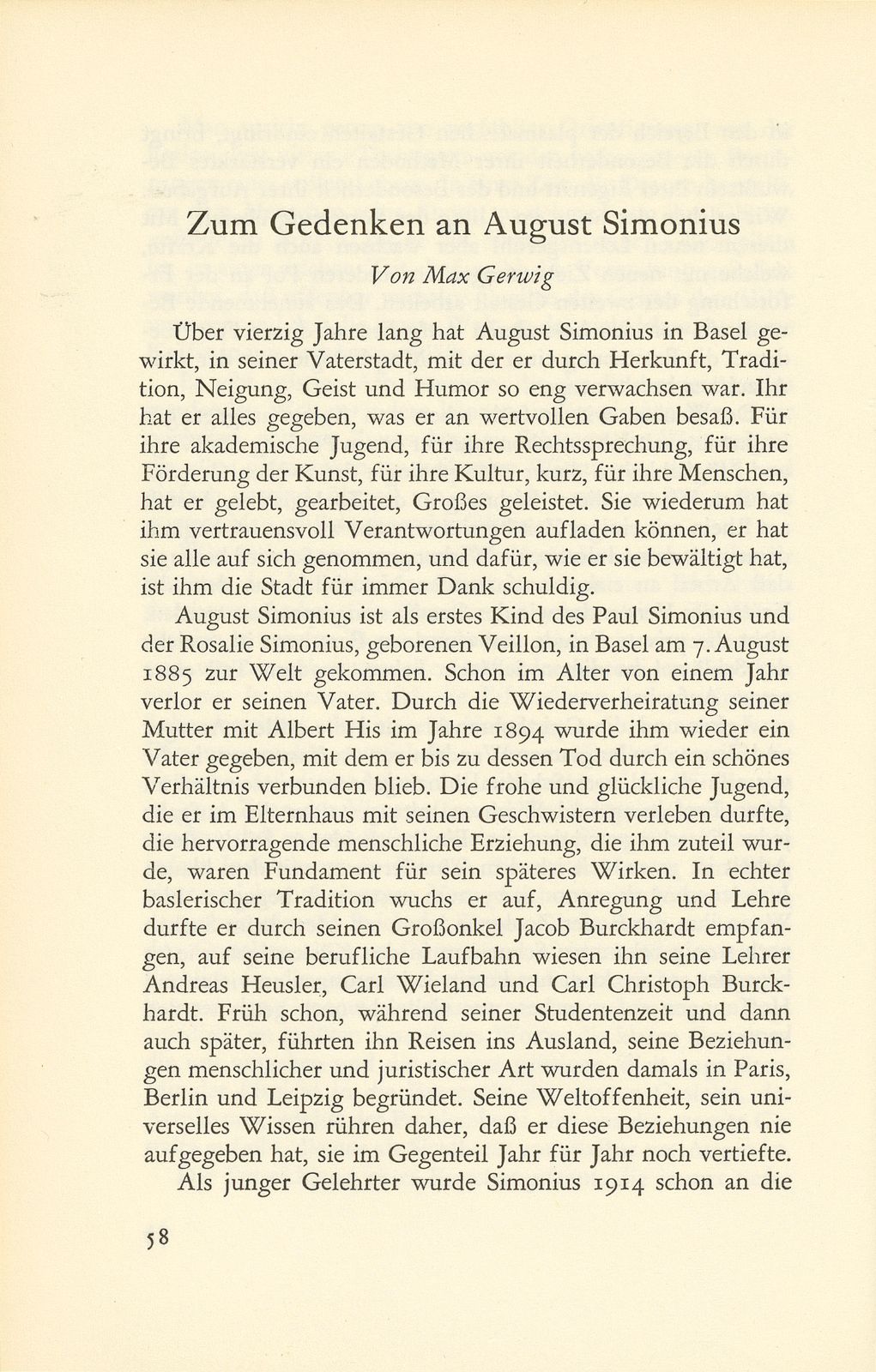 Zum Gedenken an August Simonius – Seite 1