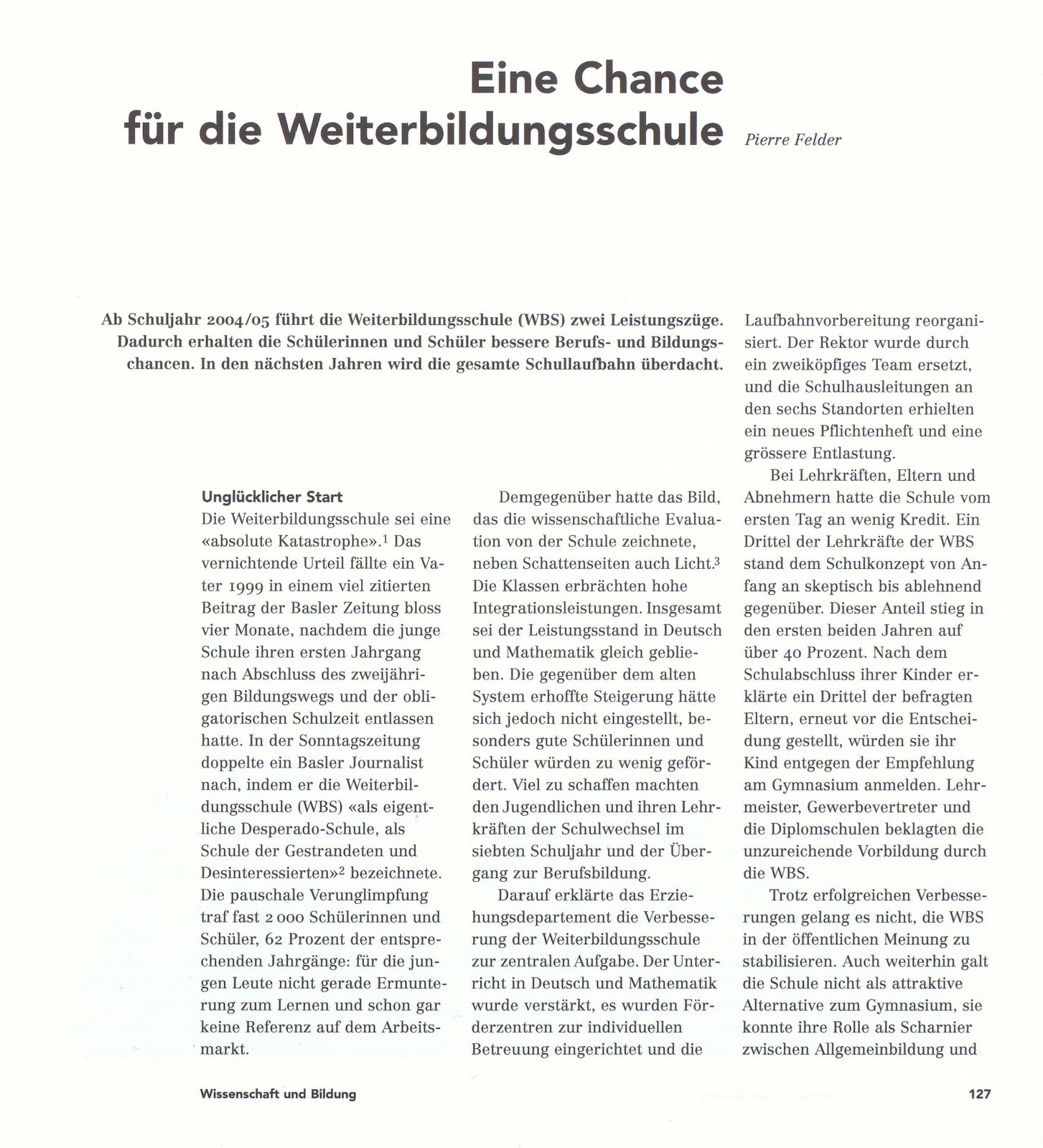 Eine Chance für die Weiterbildungsschule – Seite 1