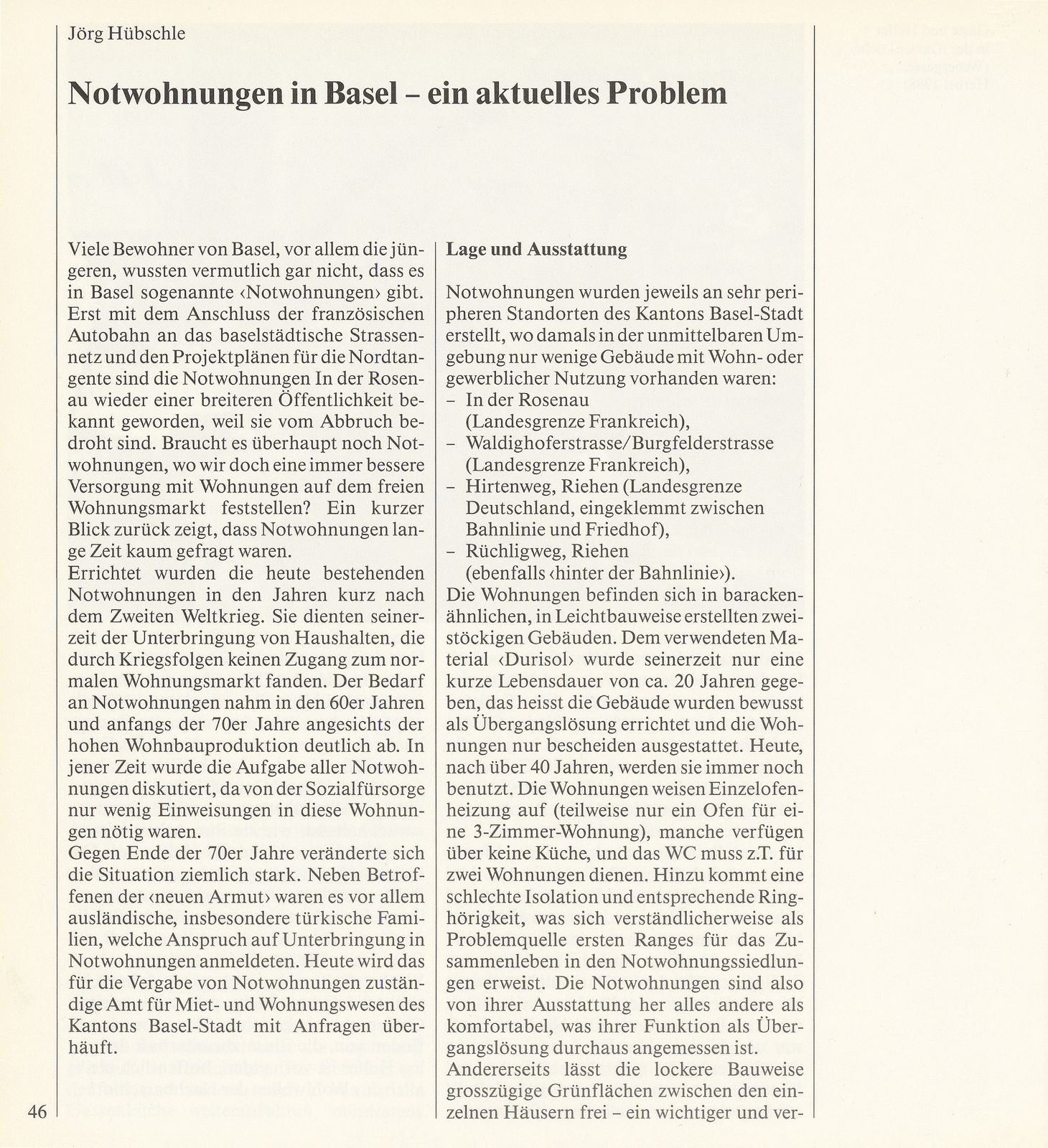 Notwohnungen in Basel – ein aktuelles Problem – Seite 1