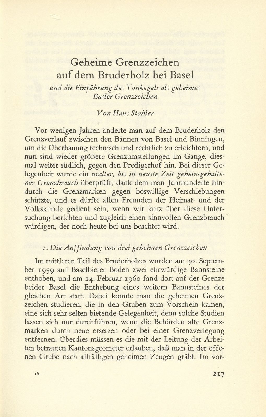 Geheime Grenzzeichen auf dem Bruderholz bei Basel und die Einführung des Tonkegels als geheimes Basler Grenzzeichen – Seite 1