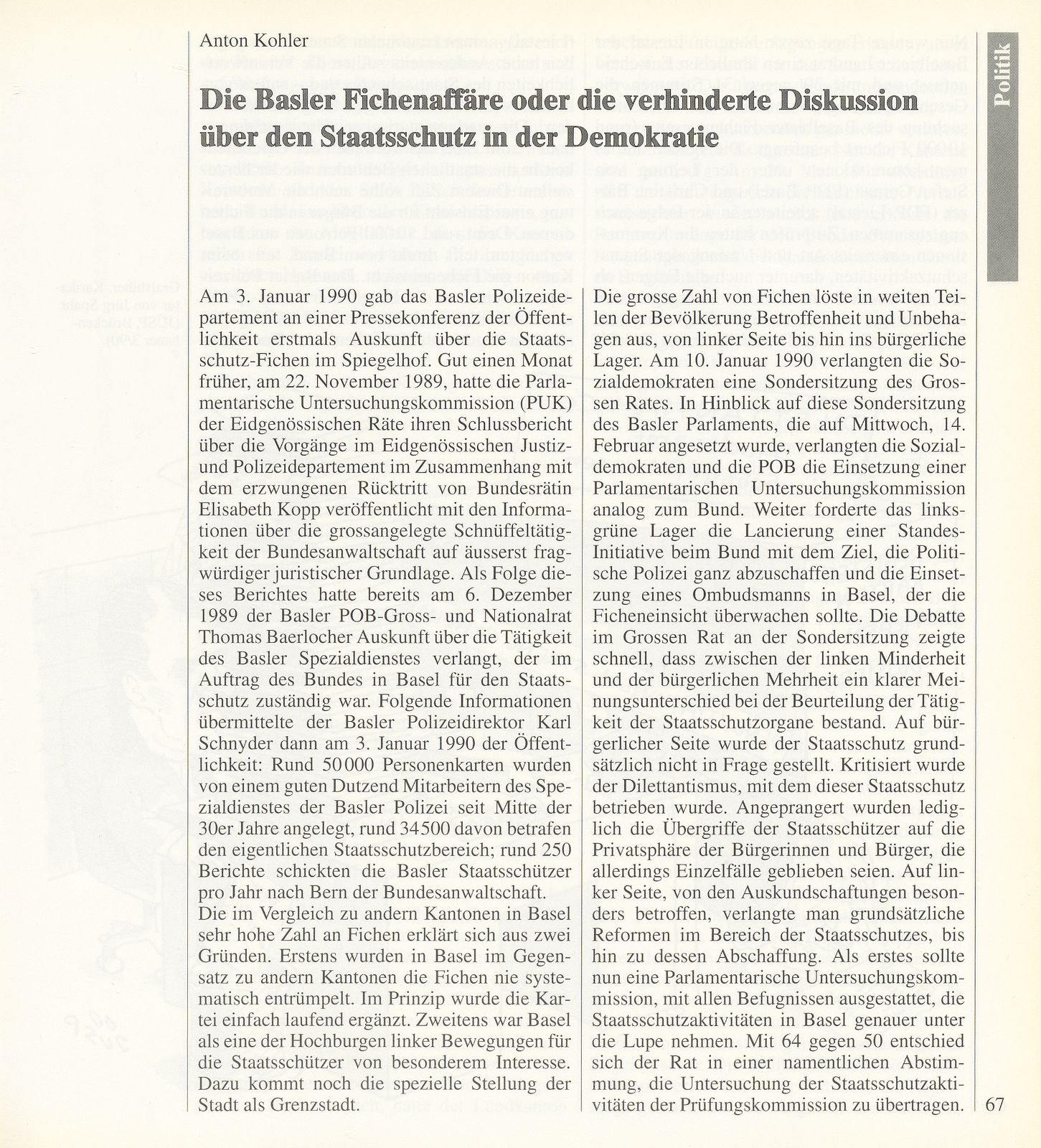 Die Basler Fichenaffäre oder die verhinderte Diskussion über den Staatsschutz in der Demokratie – Seite 1