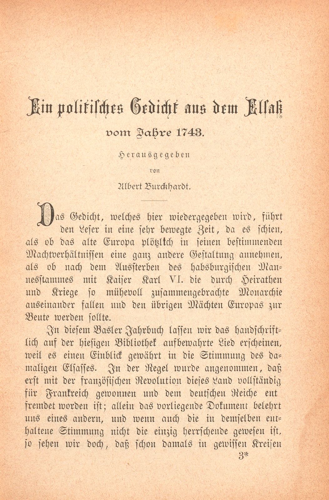 Ein politisches Gedicht aus dem Elsass vom Jahre 1743 – Seite 1